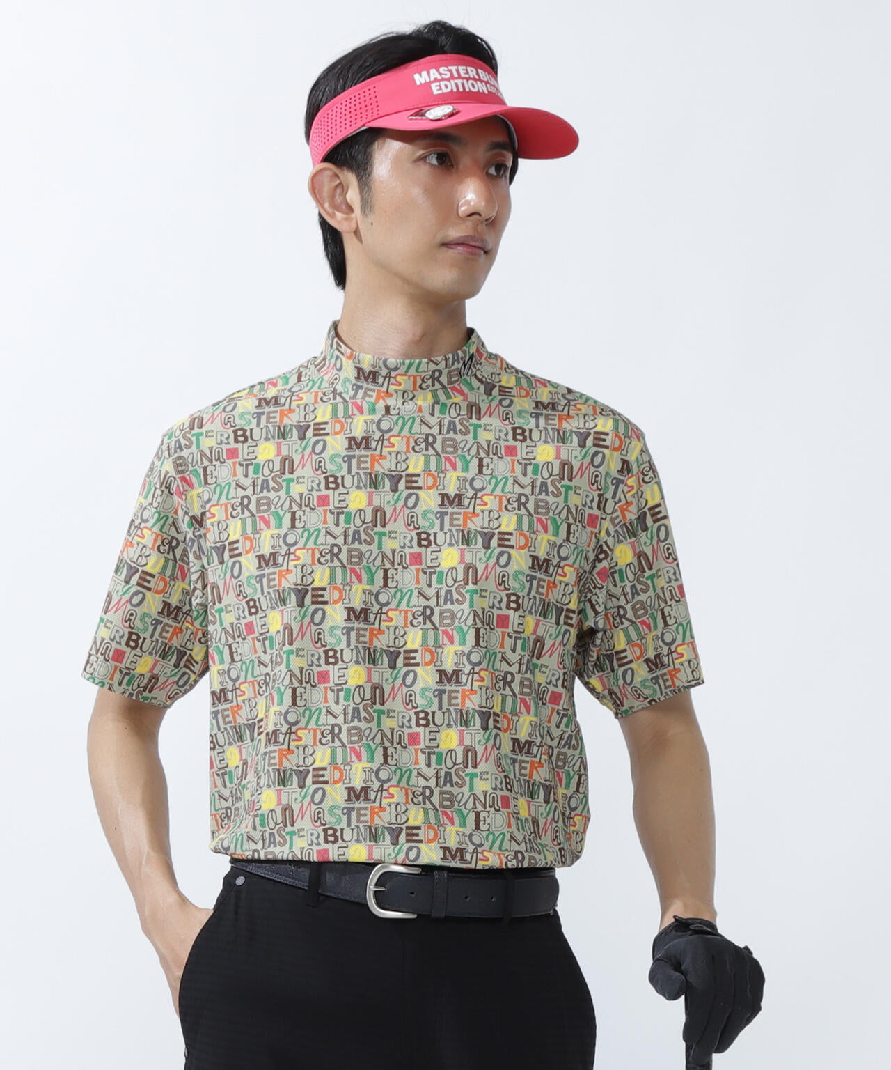 4WAYナイロントリコットマルチロゴプリント半袖モックネックカットソー