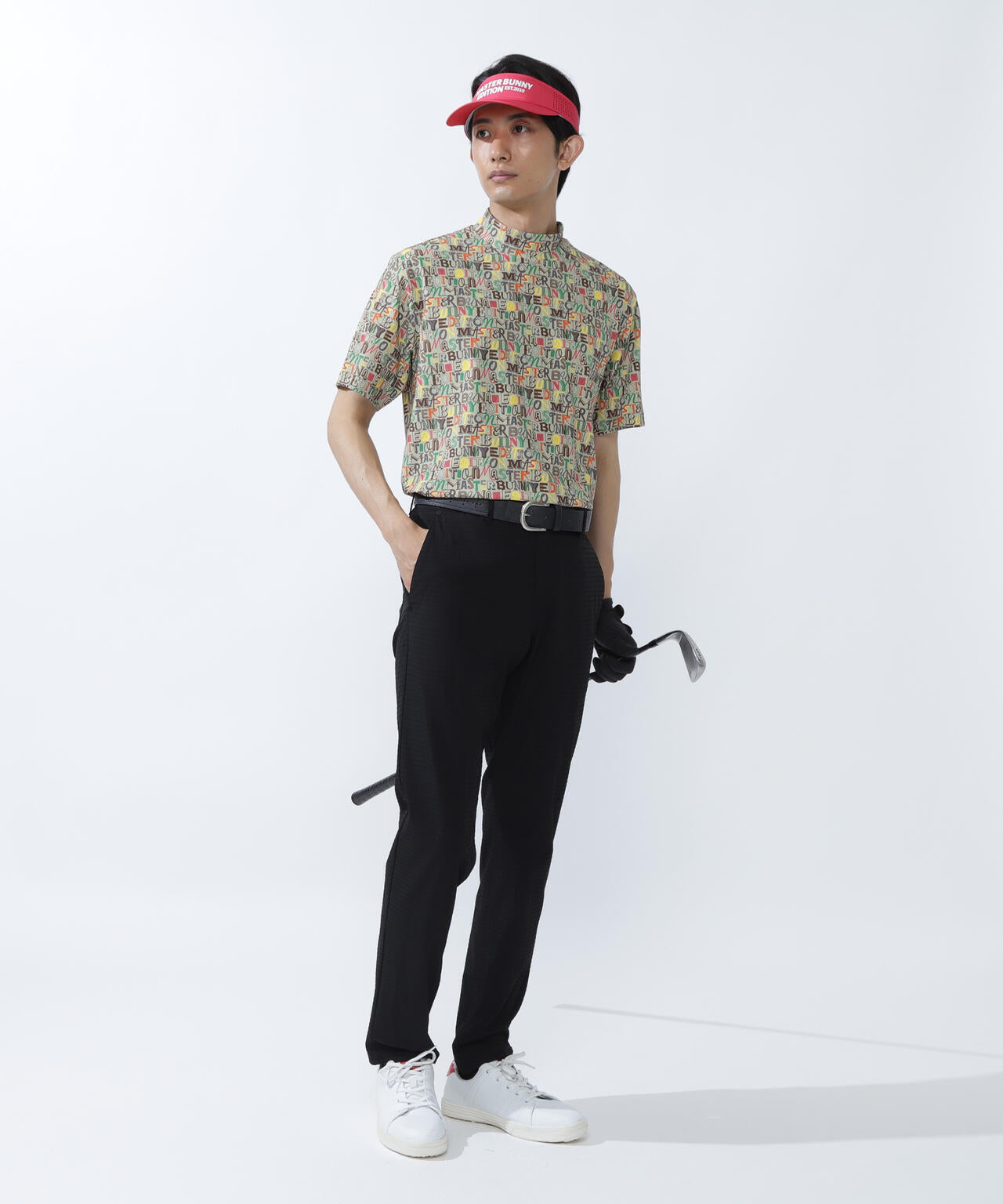 4WAYナイロントリコットマルチロゴプリント半袖モックネックカットソー