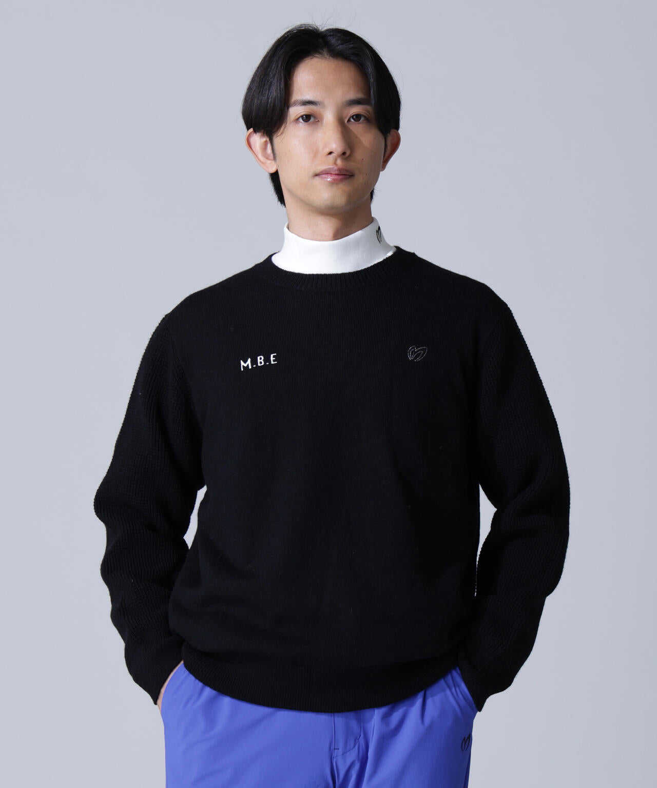 裏付きクルーネックニットプルオーバー