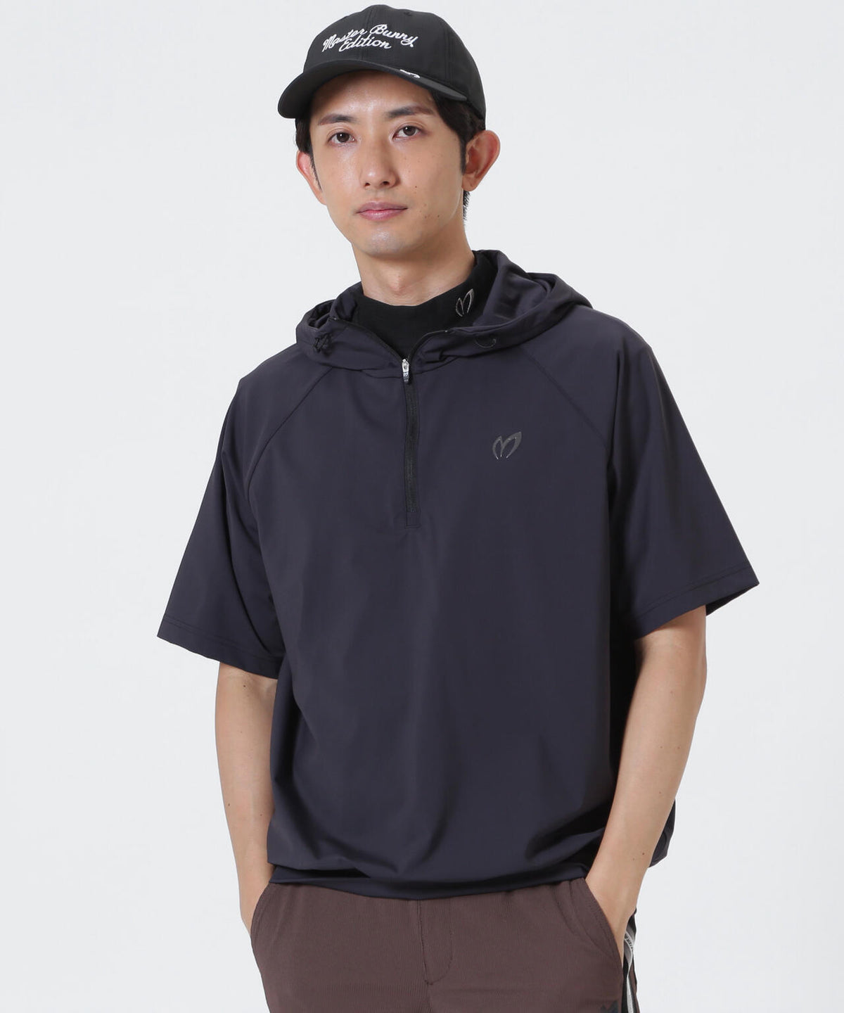 Nyベアムース半袖ハーフジップフーディプルオーバー (MENS)