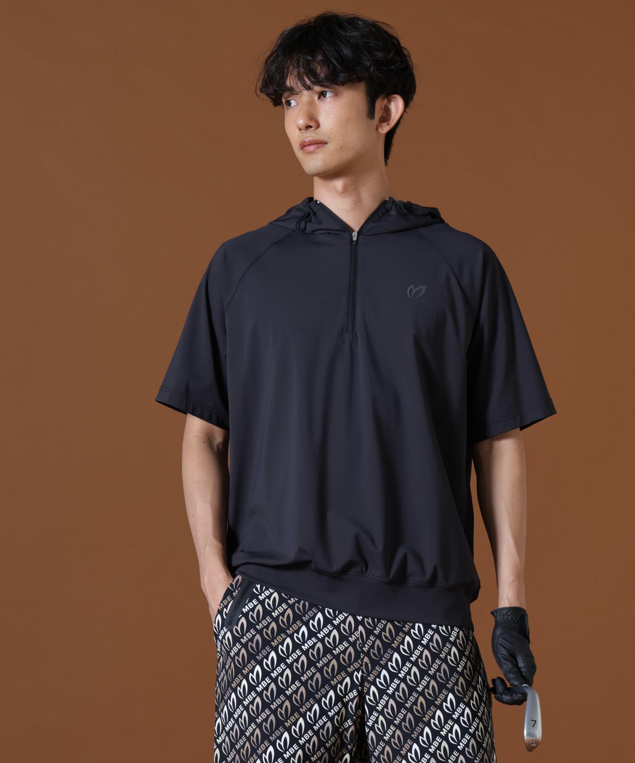 Nyベアムース半袖ハーフジップフーディプルオーバー (MENS)