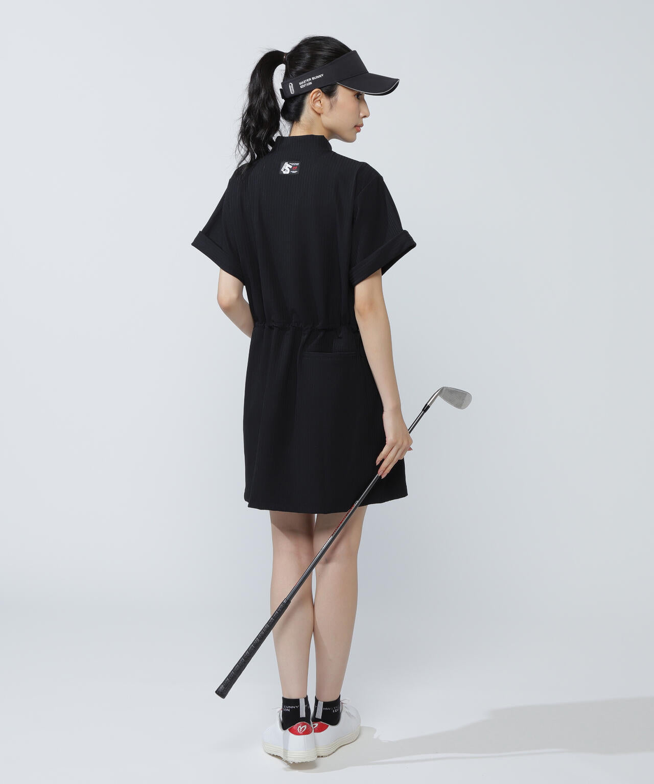 サッカーストライプ半袖モックネックワンピース