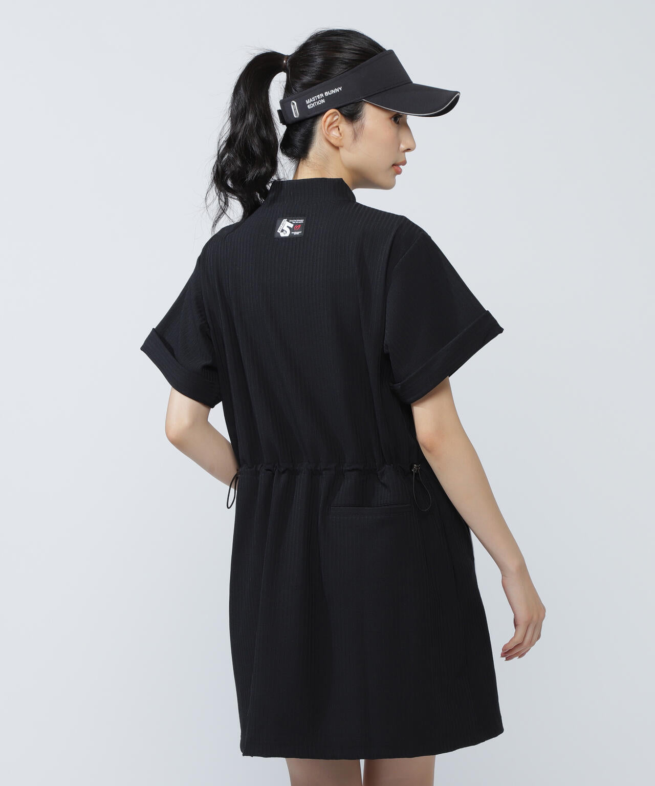 サッカーストライプ半袖モックネックワンピース