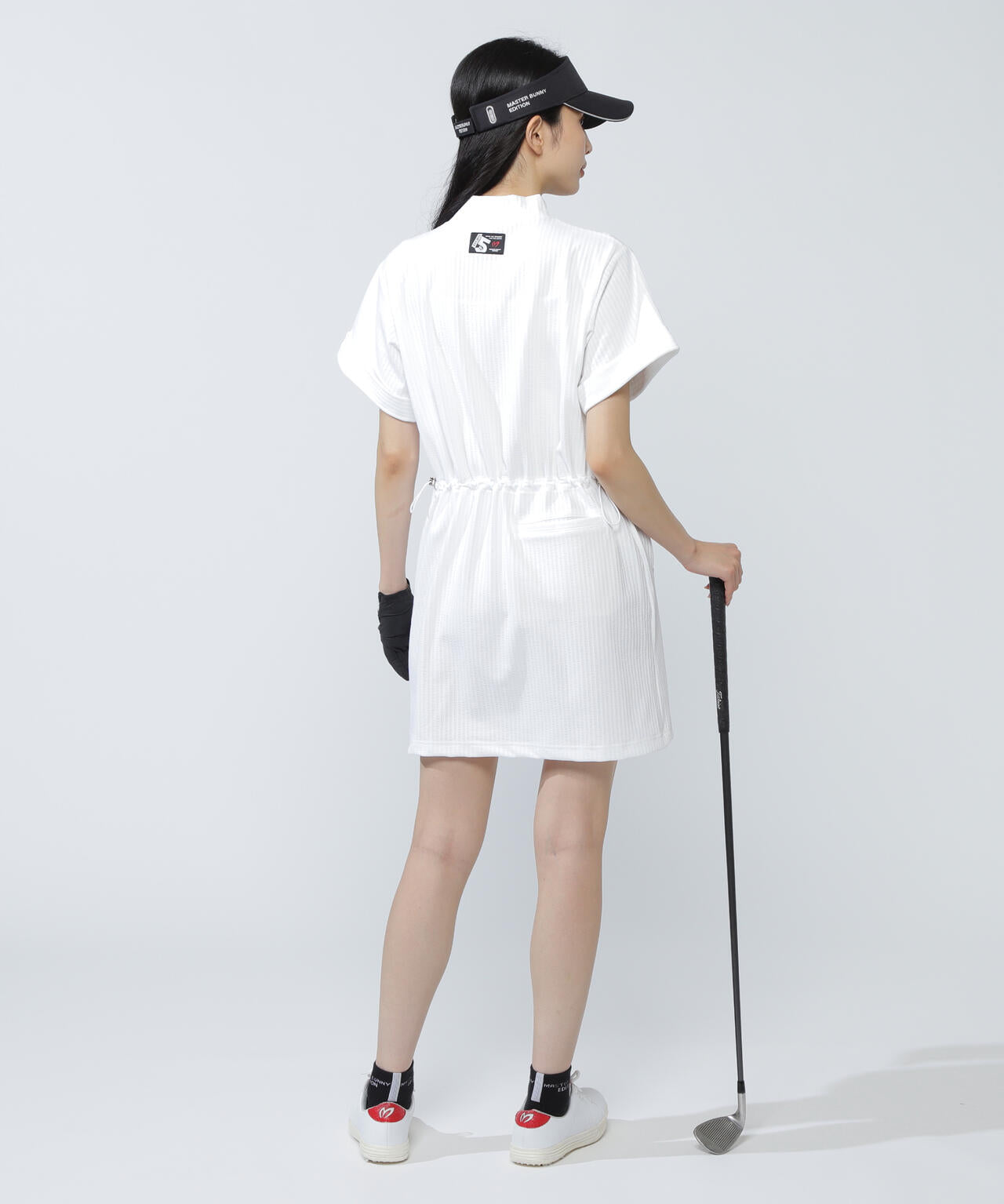 サッカーストライプ半袖モックネックワンピース