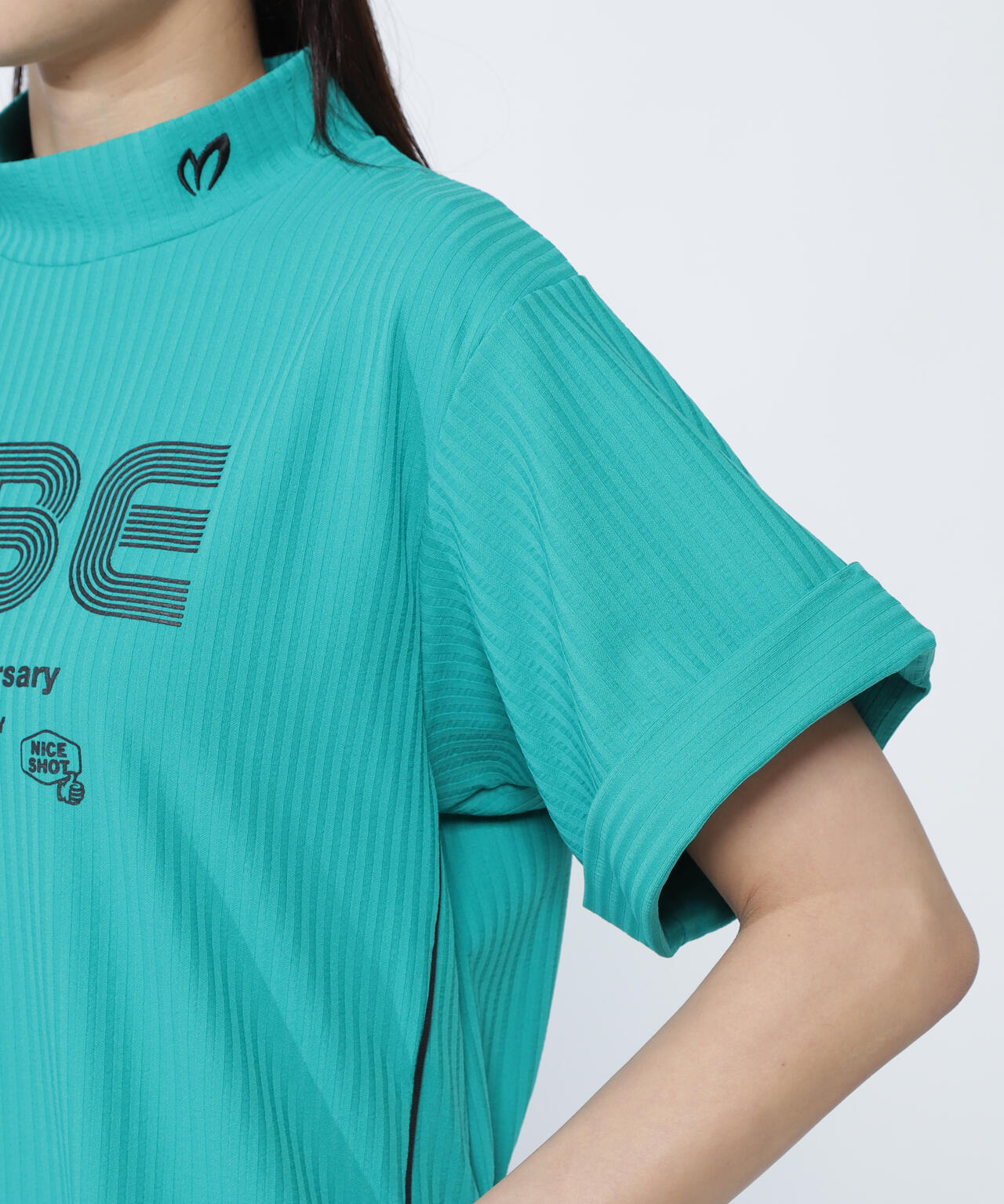 サッカーストライプ半袖モックネックワンピース