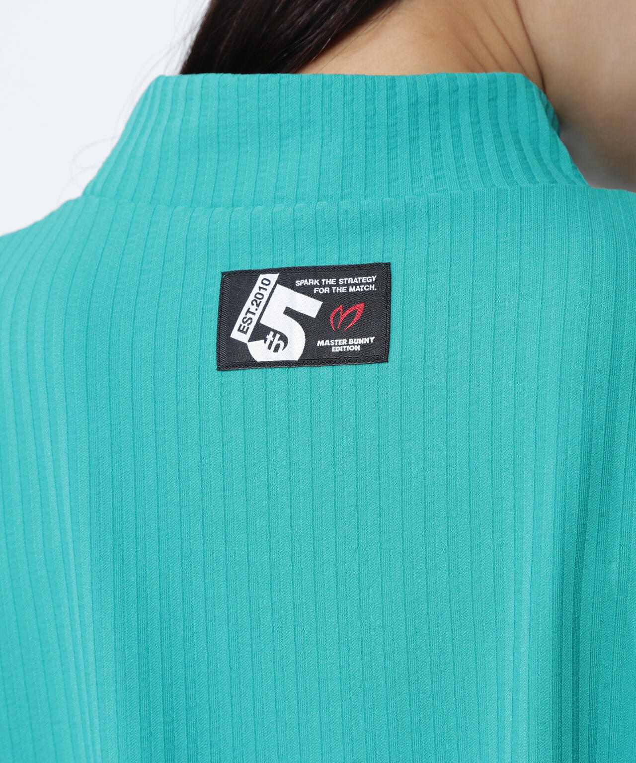 サッカーストライプ半袖モックネックワンピース