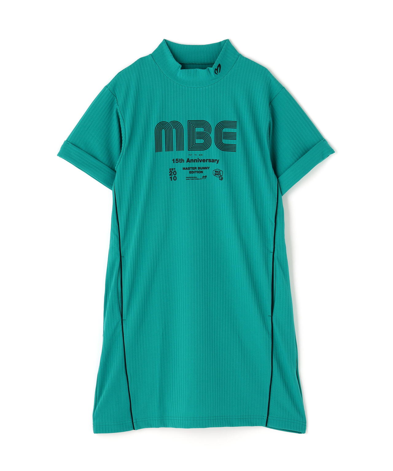 サッカーストライプ半袖モックネックワンピース