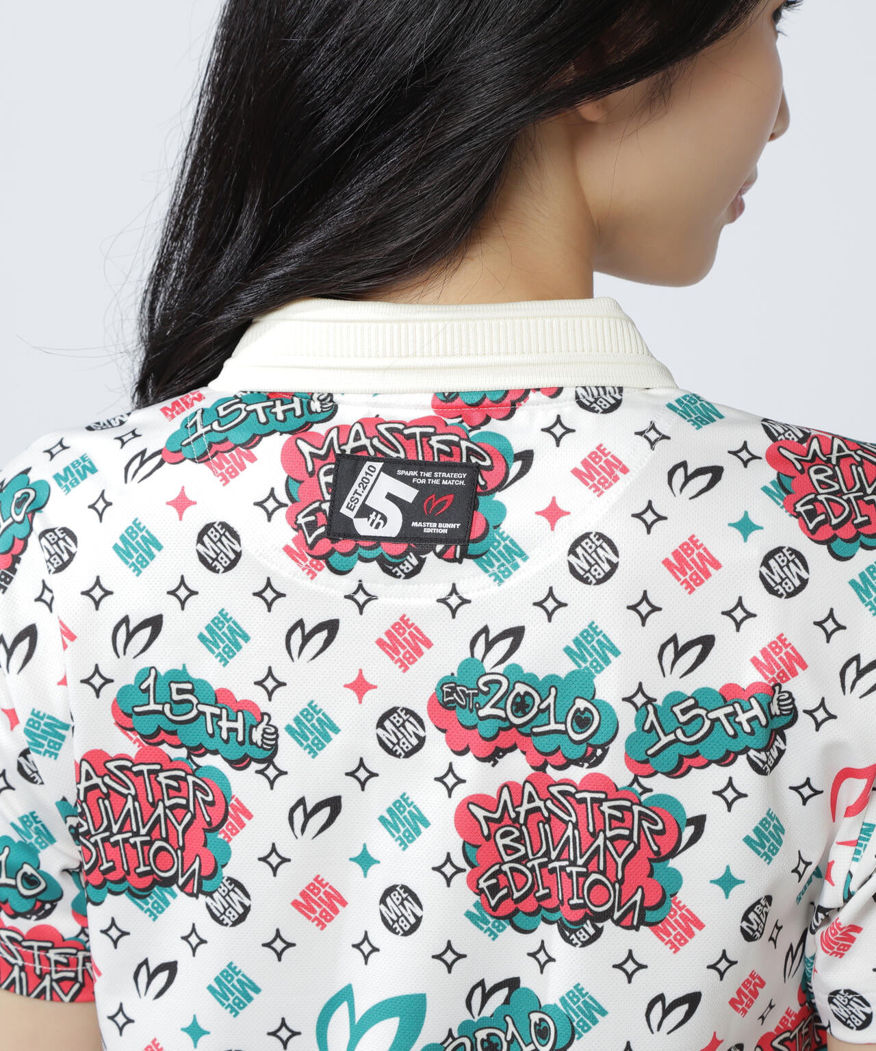 ストレッチメッシュふきだしプリント半袖ポロシャツ