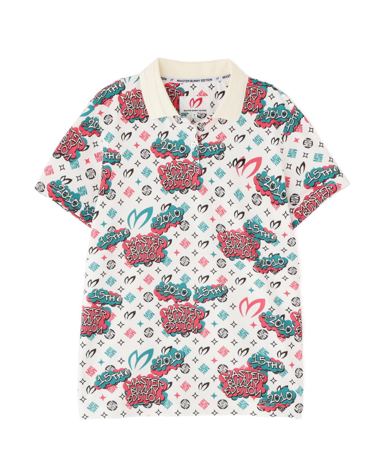 ストレッチメッシュふきだしプリント半袖ポロシャツ