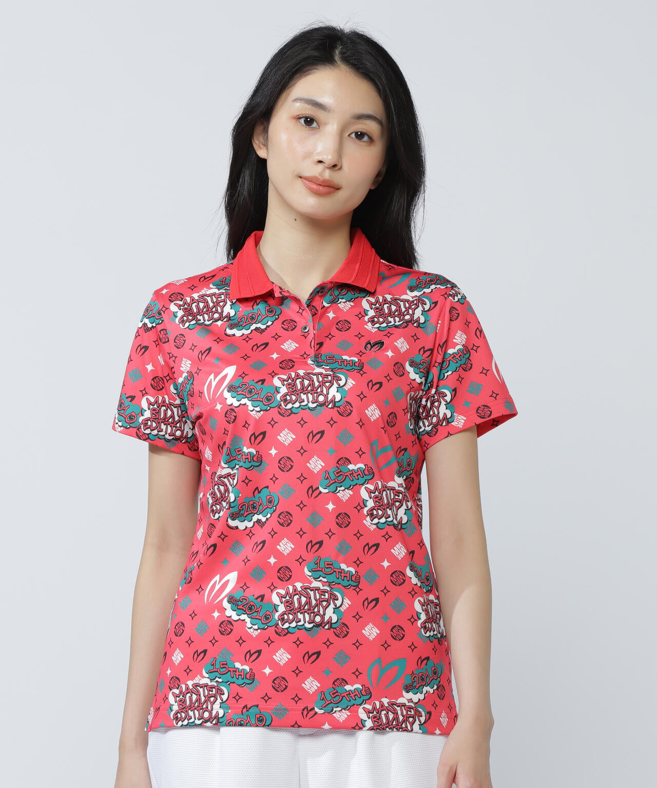 ストレッチメッシュふきだしプリント半袖ポロシャツ