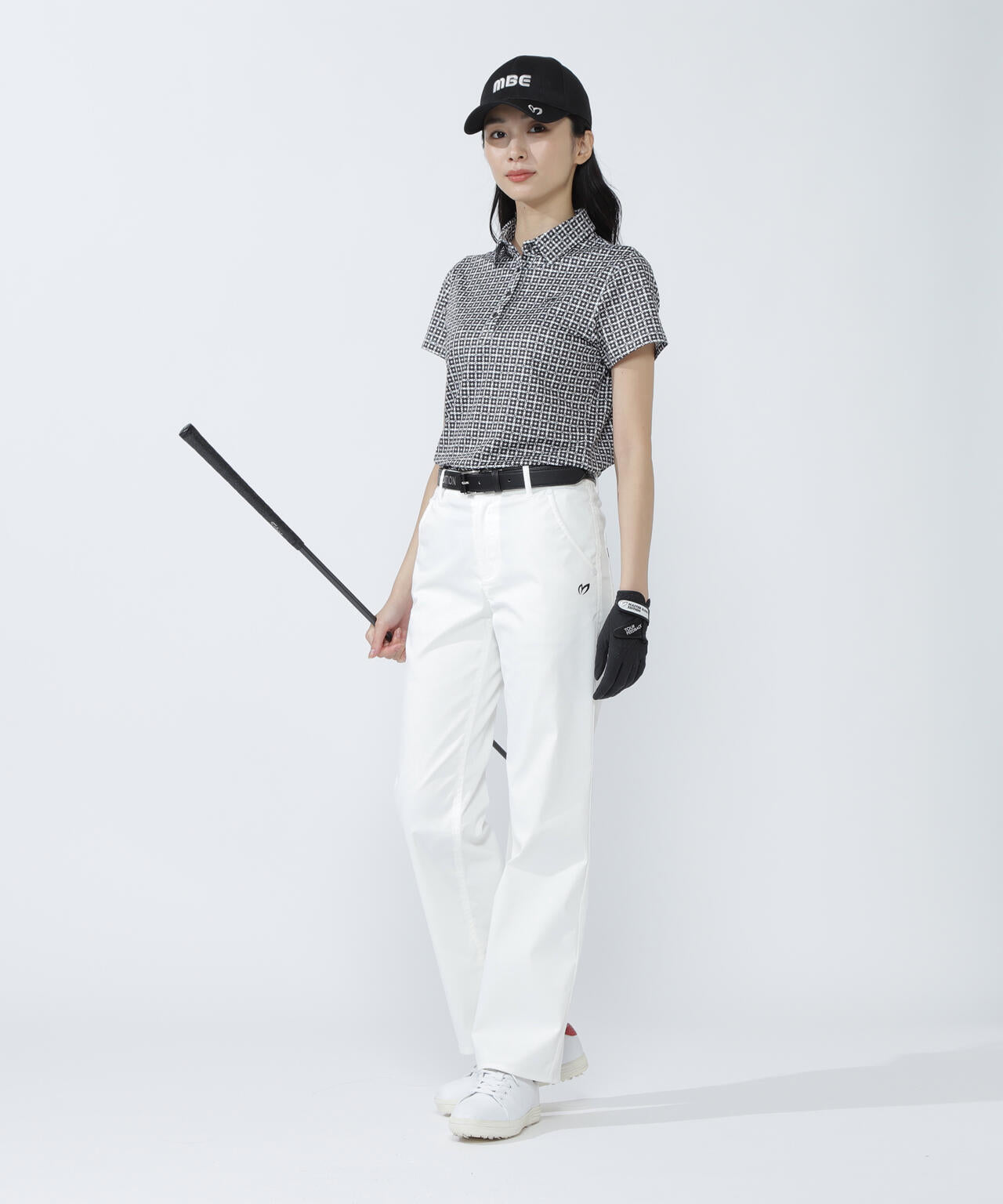 4WAYトリコット千鳥プリント半袖ポロシャツ