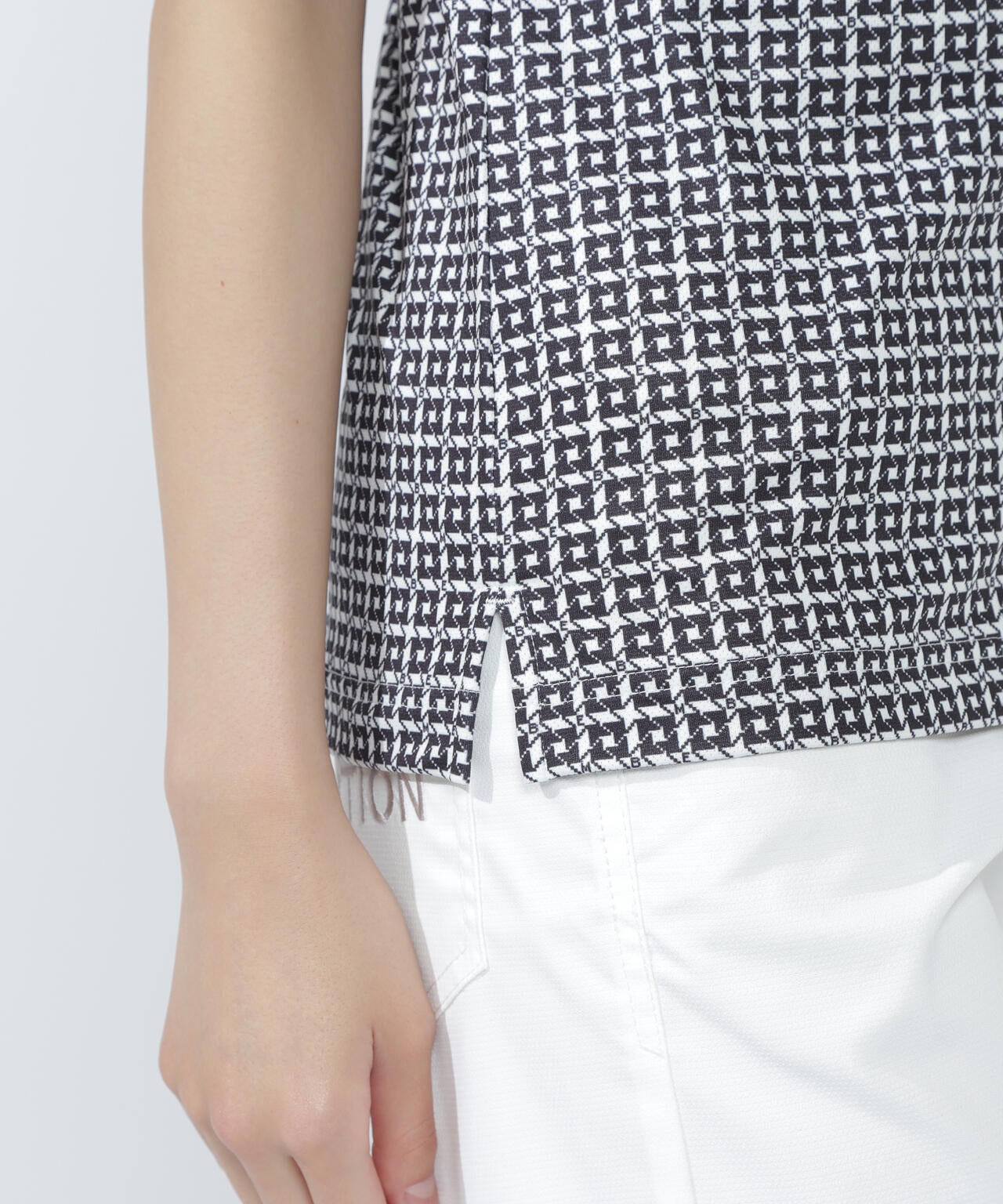 4WAYトリコット千鳥プリント半袖ポロシャツ