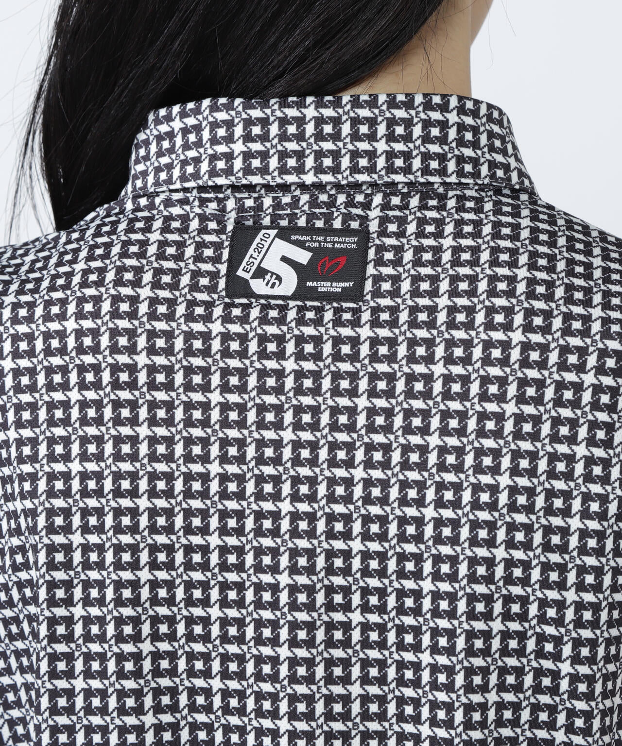 4WAYトリコット千鳥プリント半袖ポロシャツ