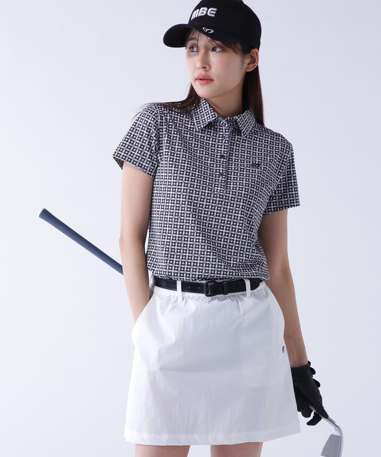 4WAYトリコット千鳥プリント半袖ポロシャツ