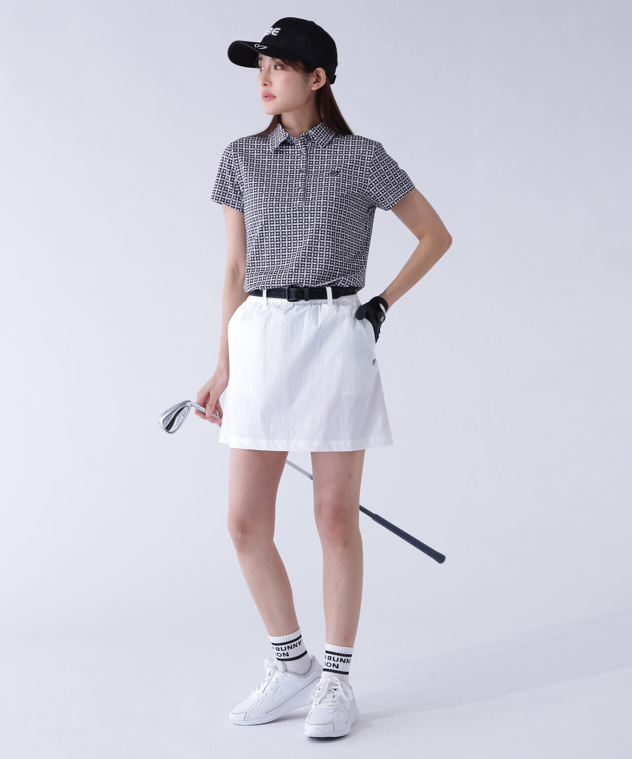 4WAYトリコット千鳥プリント半袖ポロシャツ