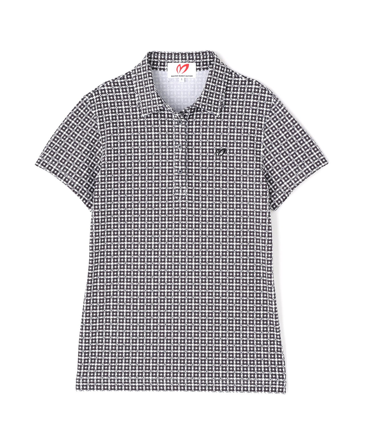 4WAYトリコット千鳥プリント半袖ポロシャツ