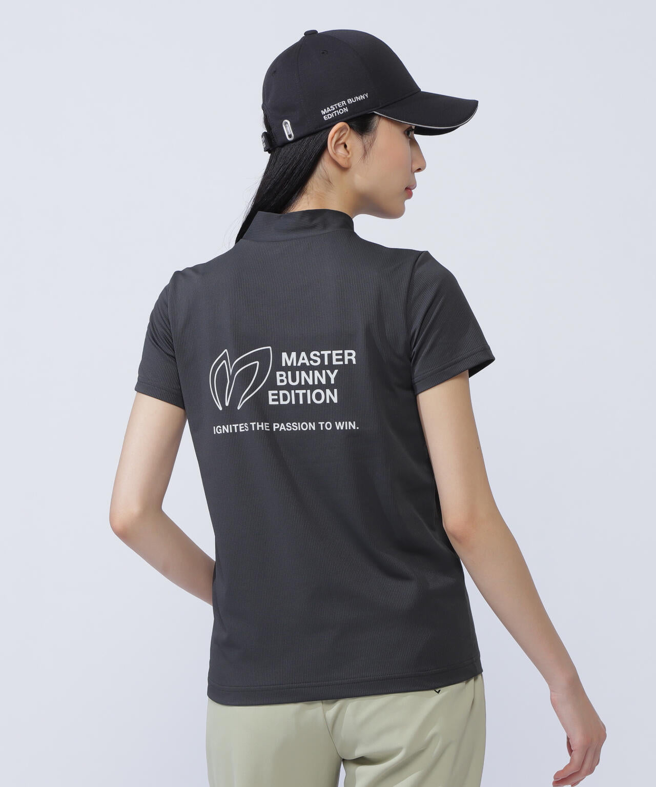 エコブルードビーワッフル半袖モックネックカットソー