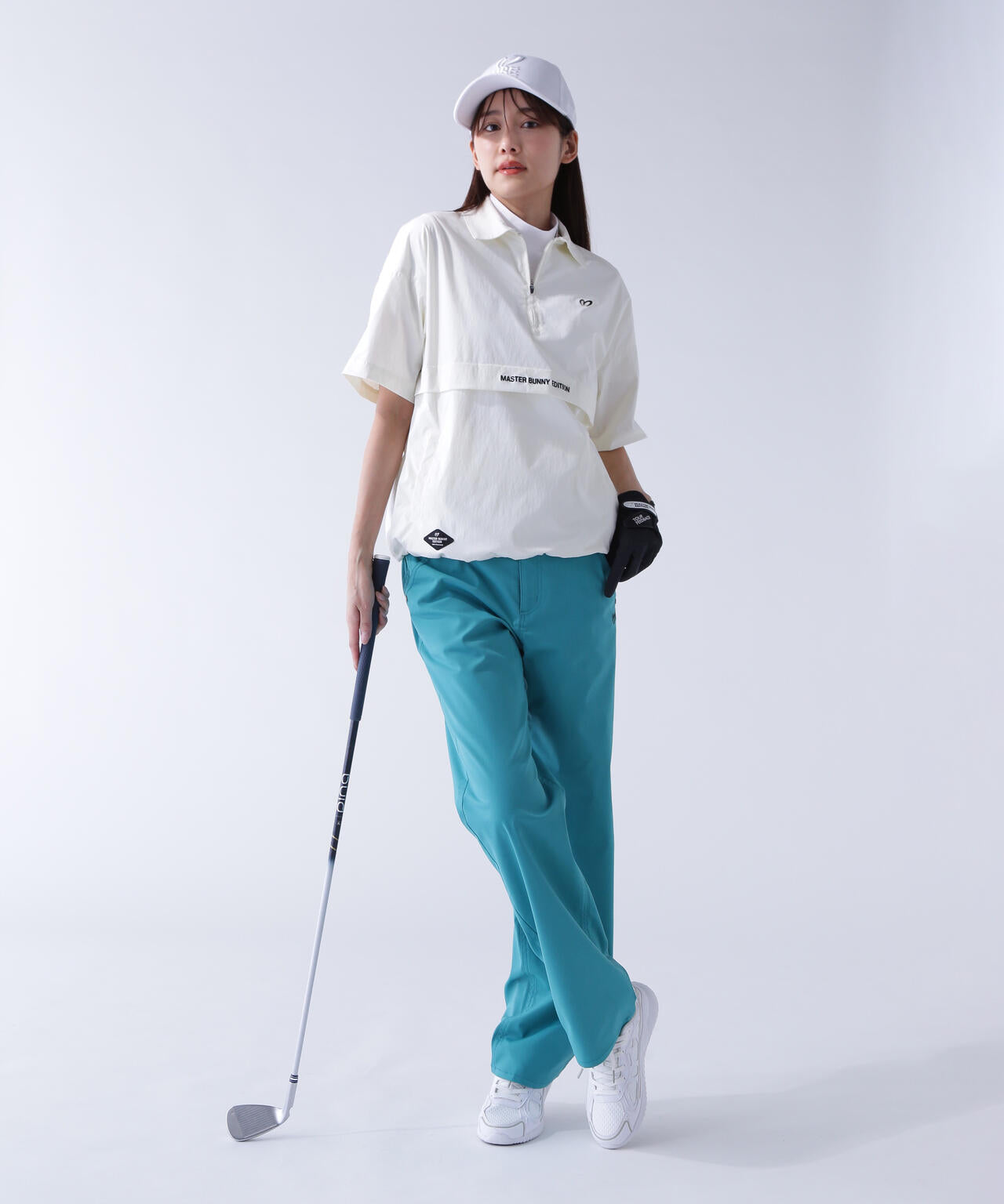 エコブルードビーワッフル半袖モックネックカットソー