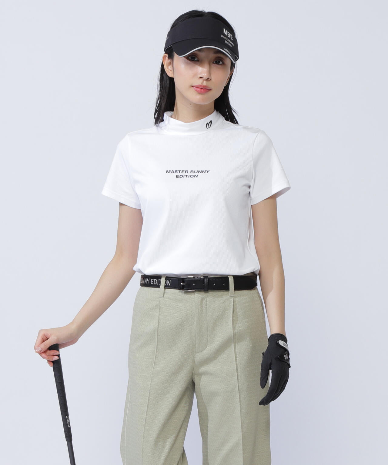 エコブルードビーワッフル半袖モックネックカットソー