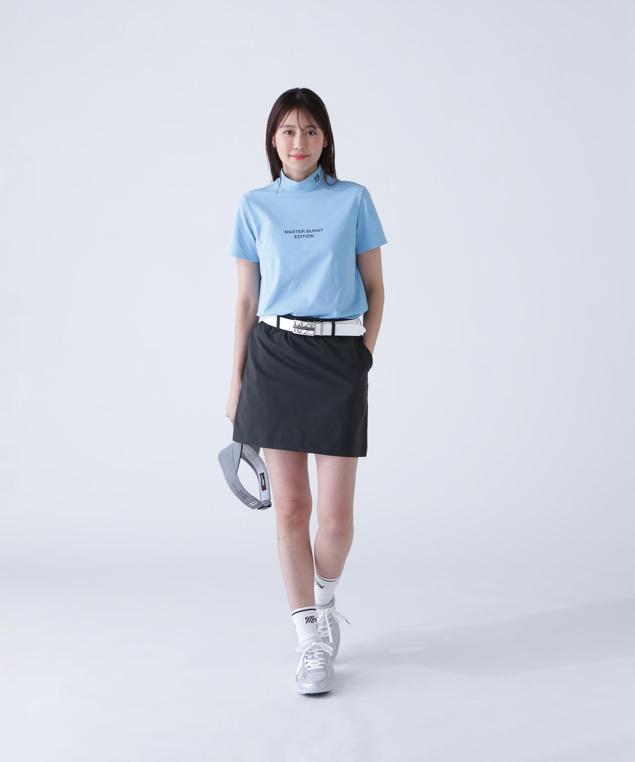 エコブルードビーワッフル半袖モックネックカットソー