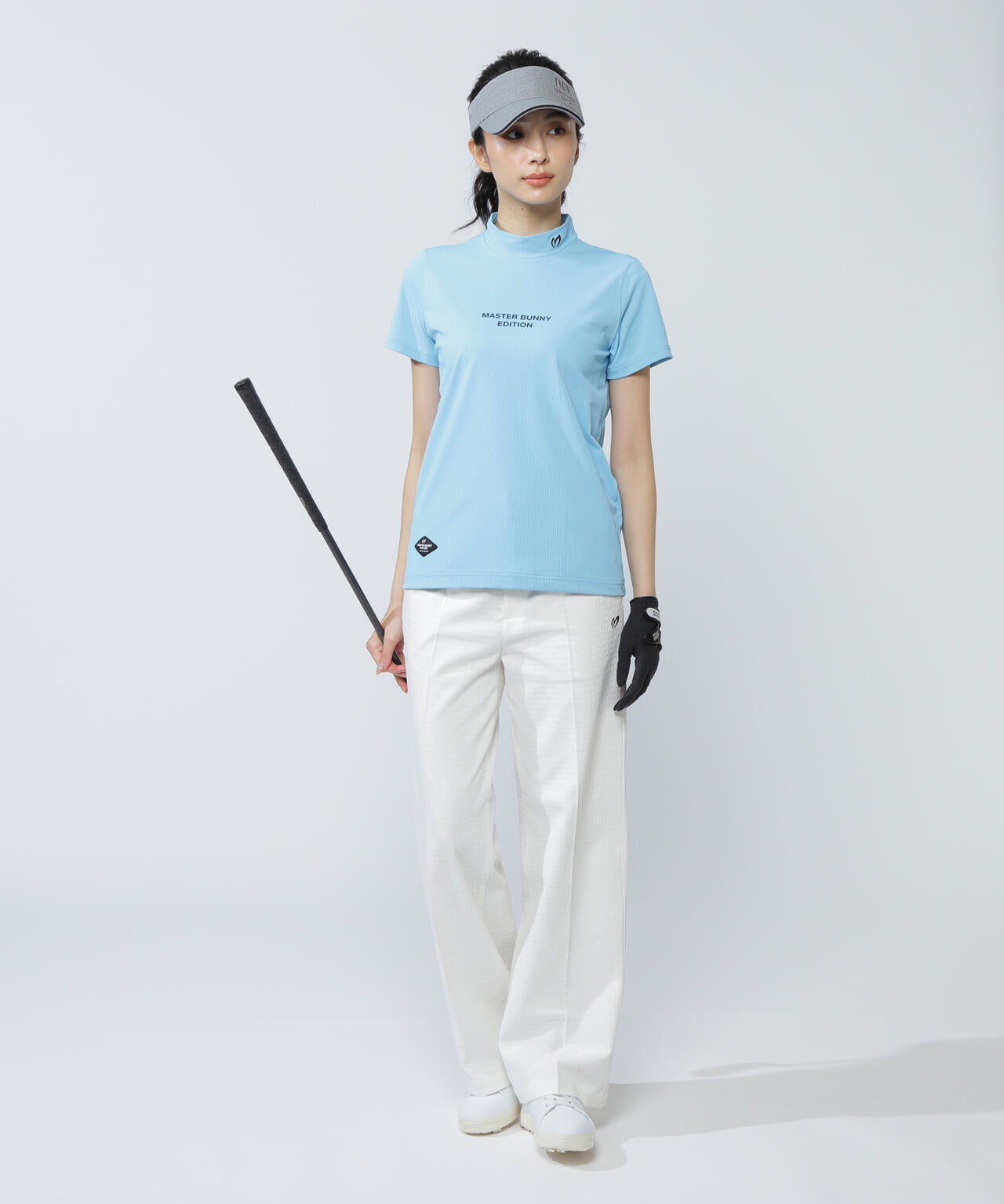 エコブルードビーワッフル半袖モックネックカットソー