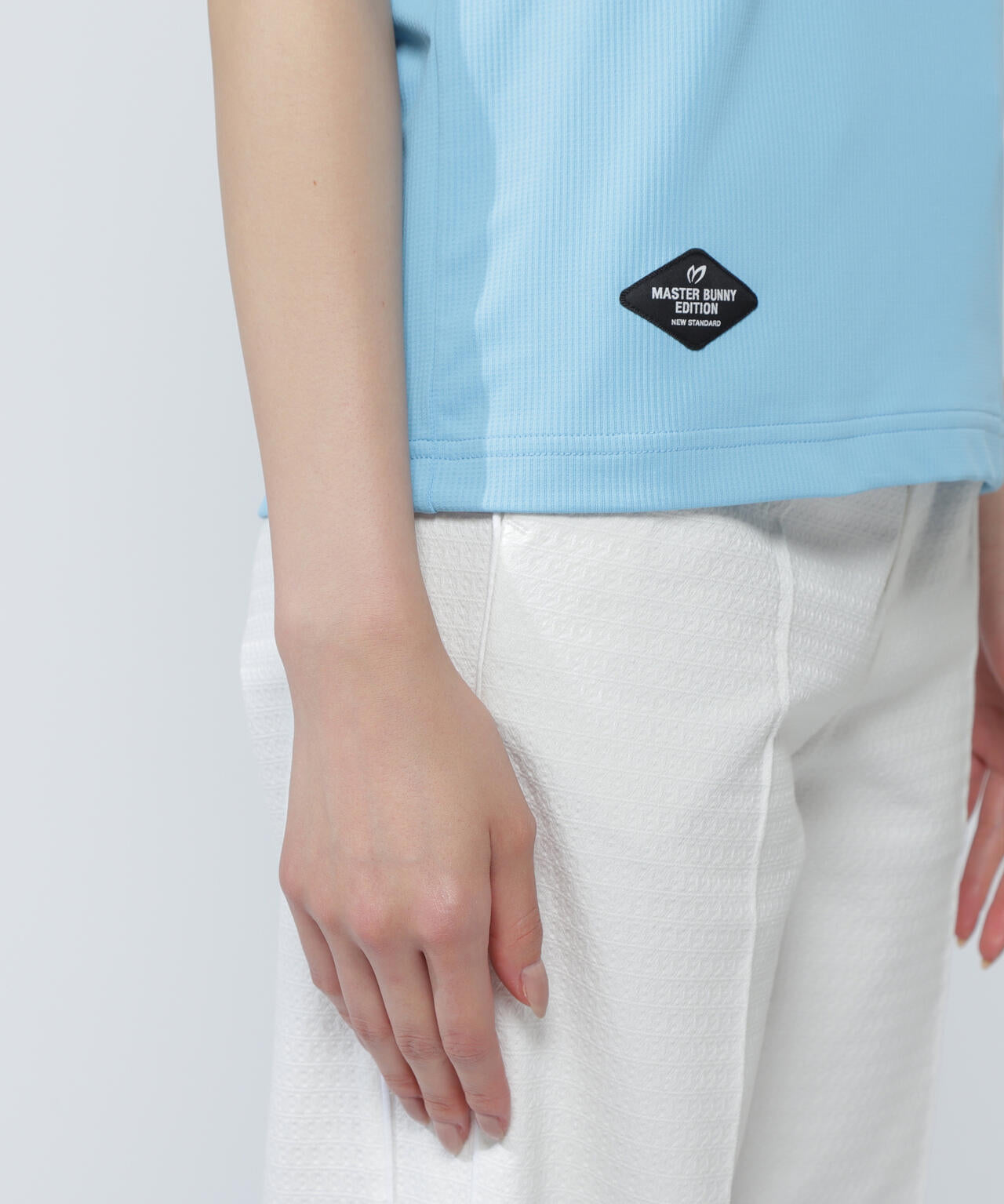 エコブルードビーワッフル半袖モックネックカットソー