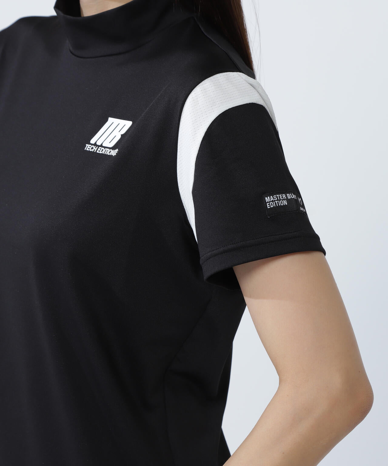 ハイストレッチメッシュ半袖ハイネックカットソー <AddElm>
