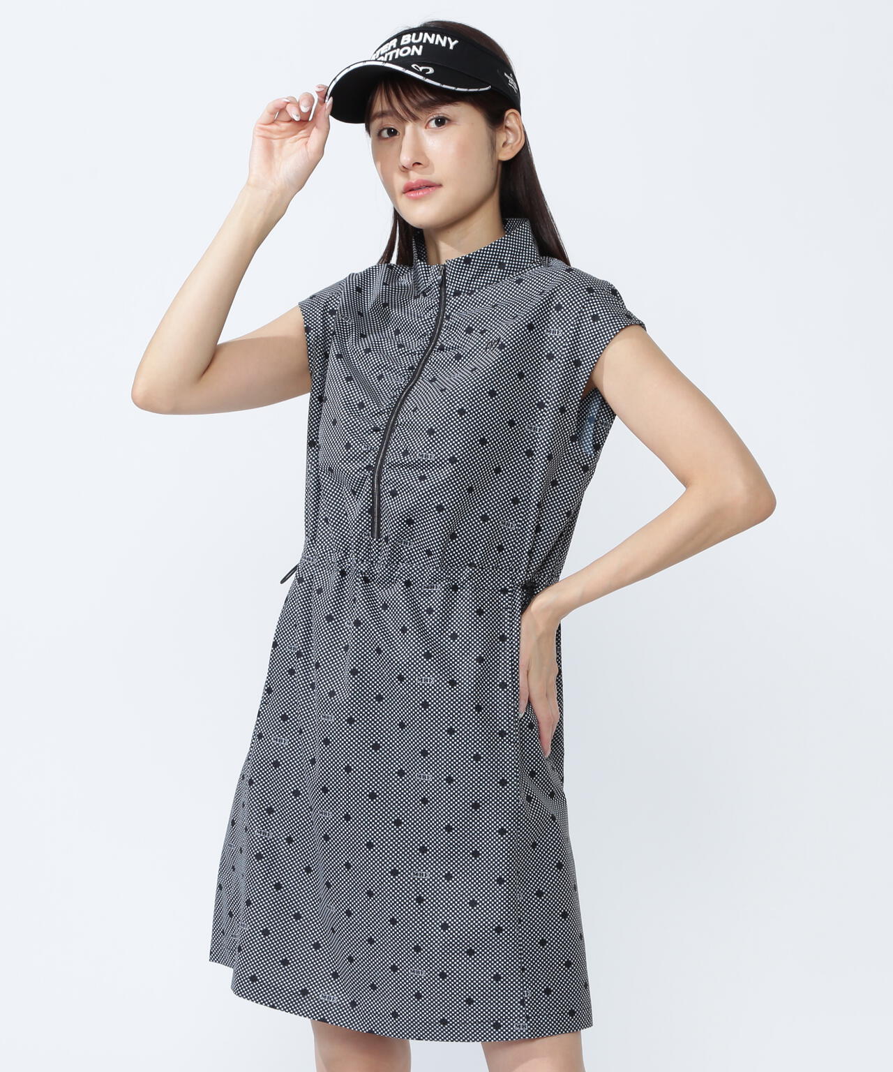 SPX×TEXBRIDプリント ハーフジップアップ スリーブレスワンピース