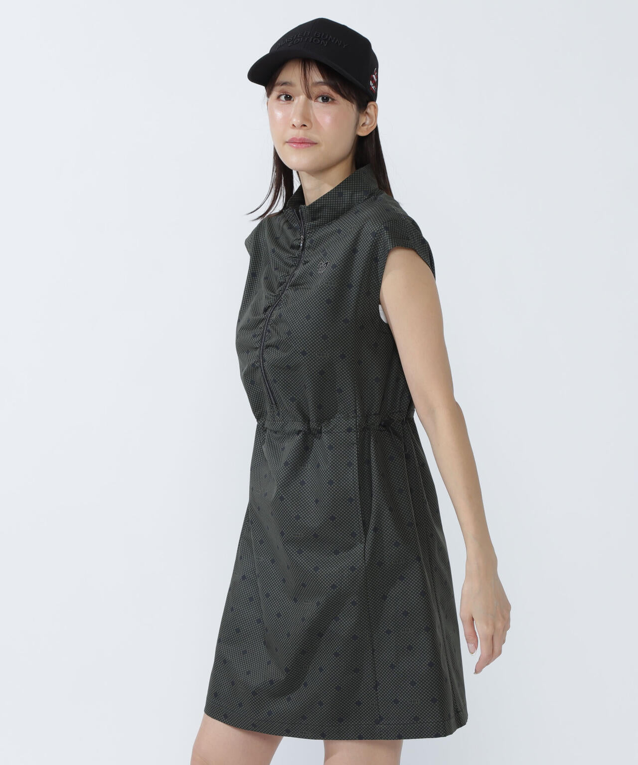 SPX×TEXBRIDプリント ハーフジップアップ スリーブレスワンピース