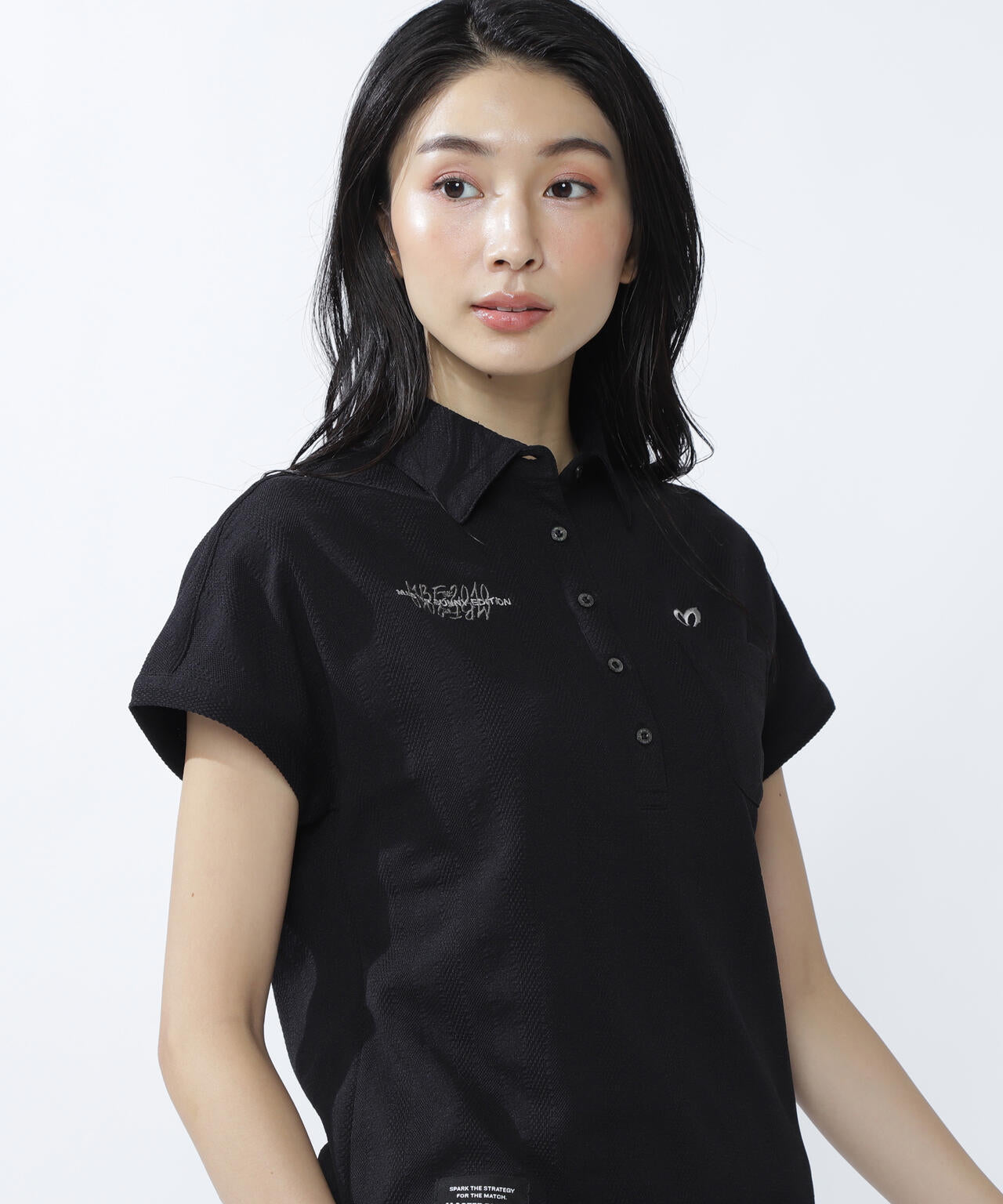 エコペットストレッチタックジャガードフレンチスリーブポロシャツ