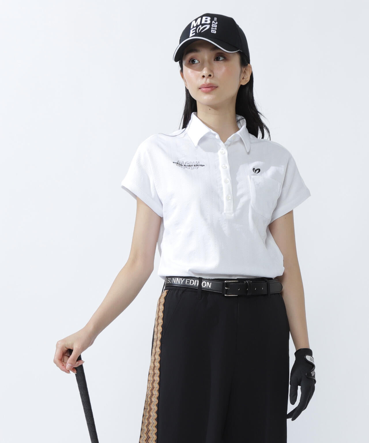 エコペットストレッチタックジャガードフレンチスリーブポロシャツ