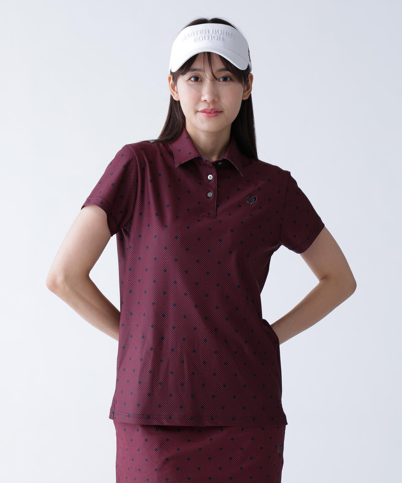 メッシュトリコットプリント半袖ポロシャツ