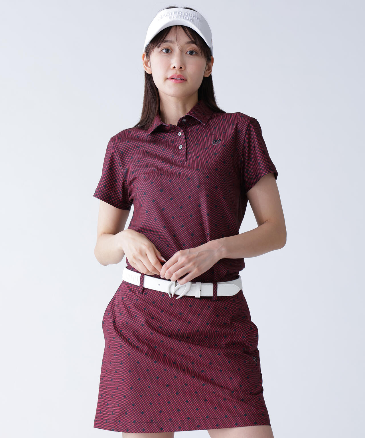 メッシュトリコットプリント半袖ポロシャツ