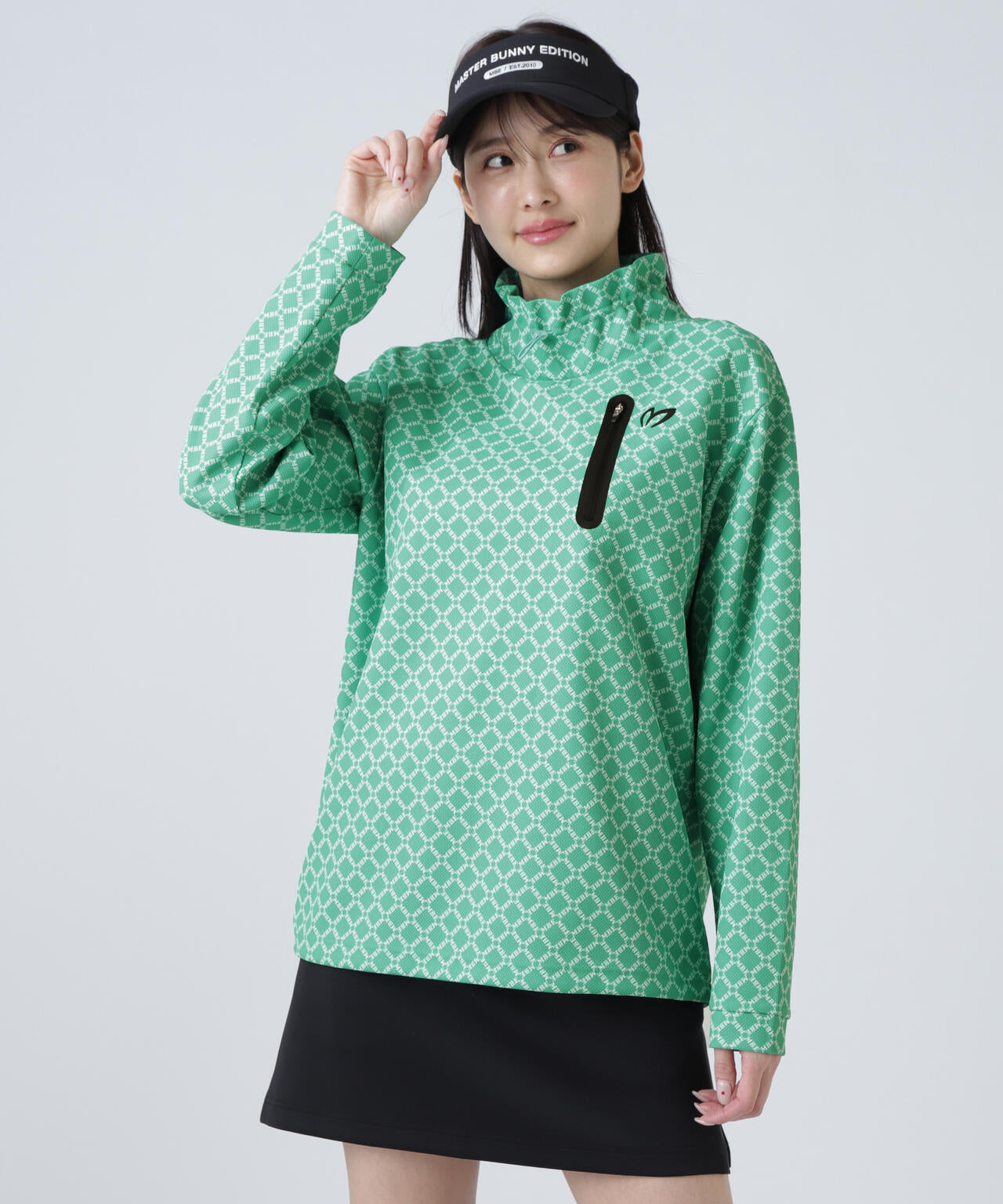 SPXカラミメッシュMBEボックスプリント長袖モックネックカットソー