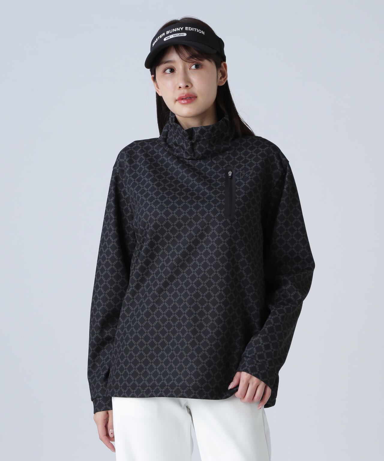 SPXカラミメッシュMBEボックスプリント長袖モックネックカットソー