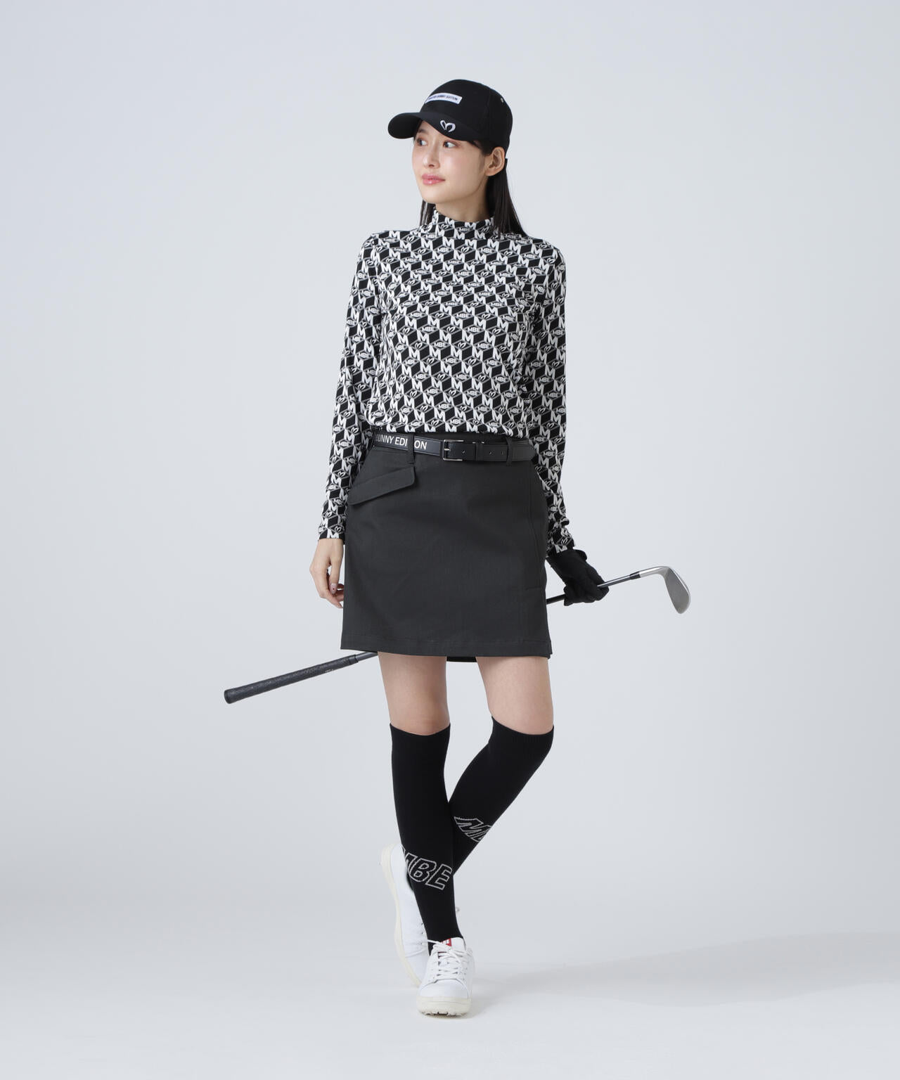 エコブルーMキューブジャガード長袖ハイネックカットソー