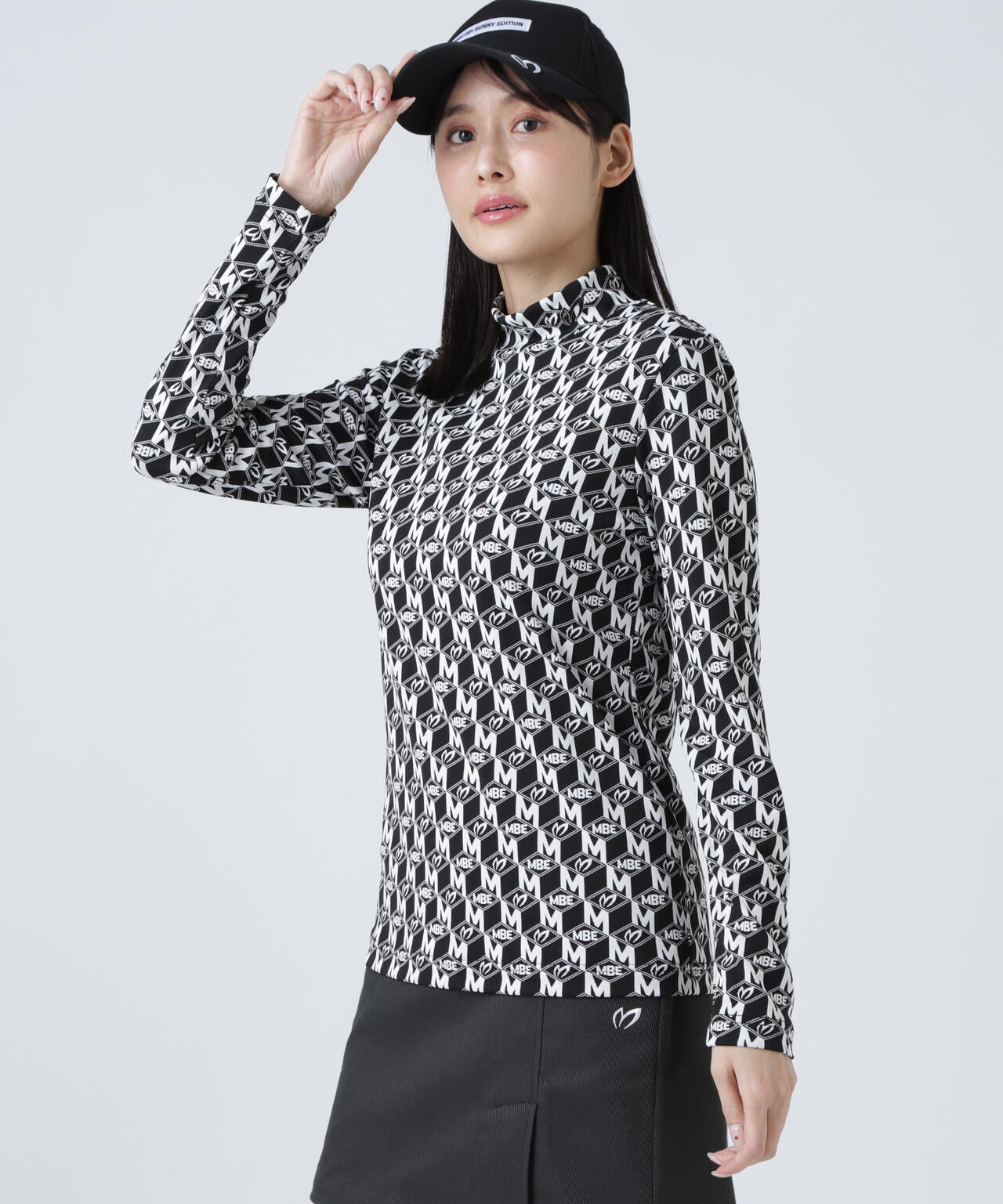 エコブルーMキューブジャガード長袖ハイネックカットソー