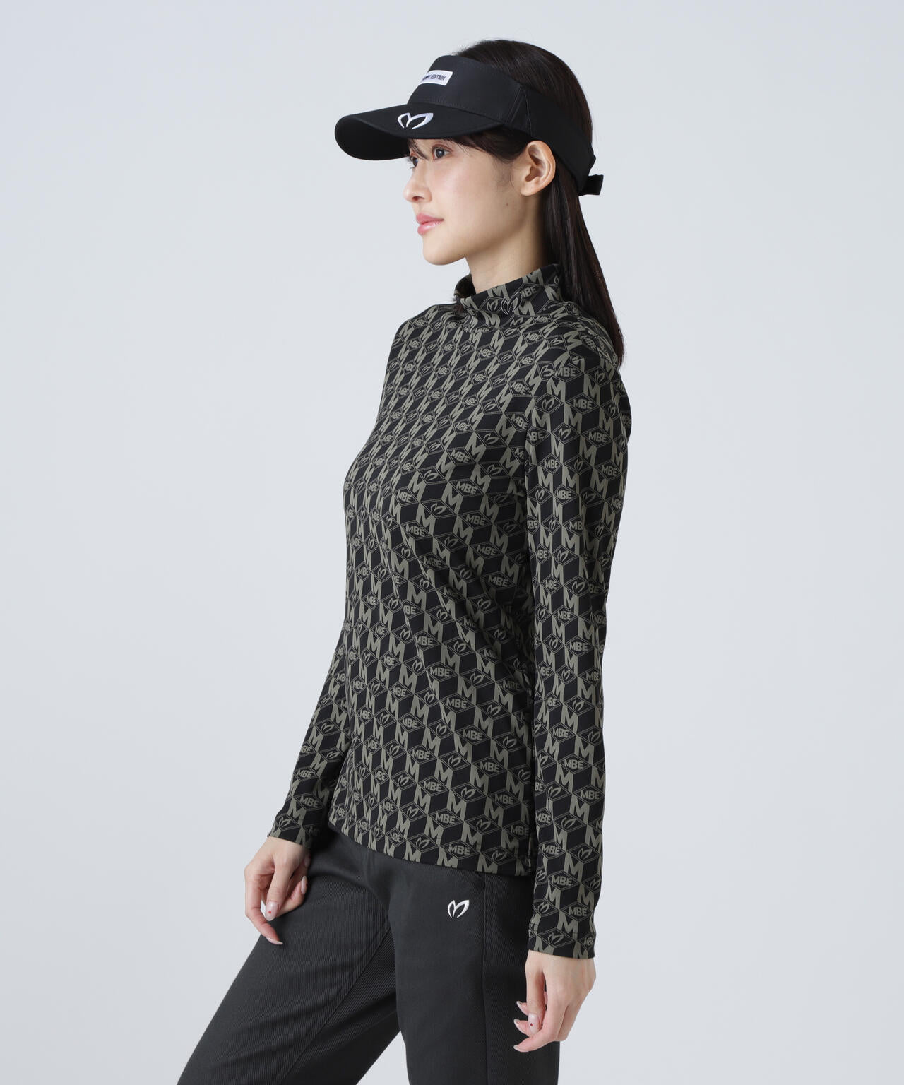 エコブルーMキューブジャガード長袖ハイネックカットソー