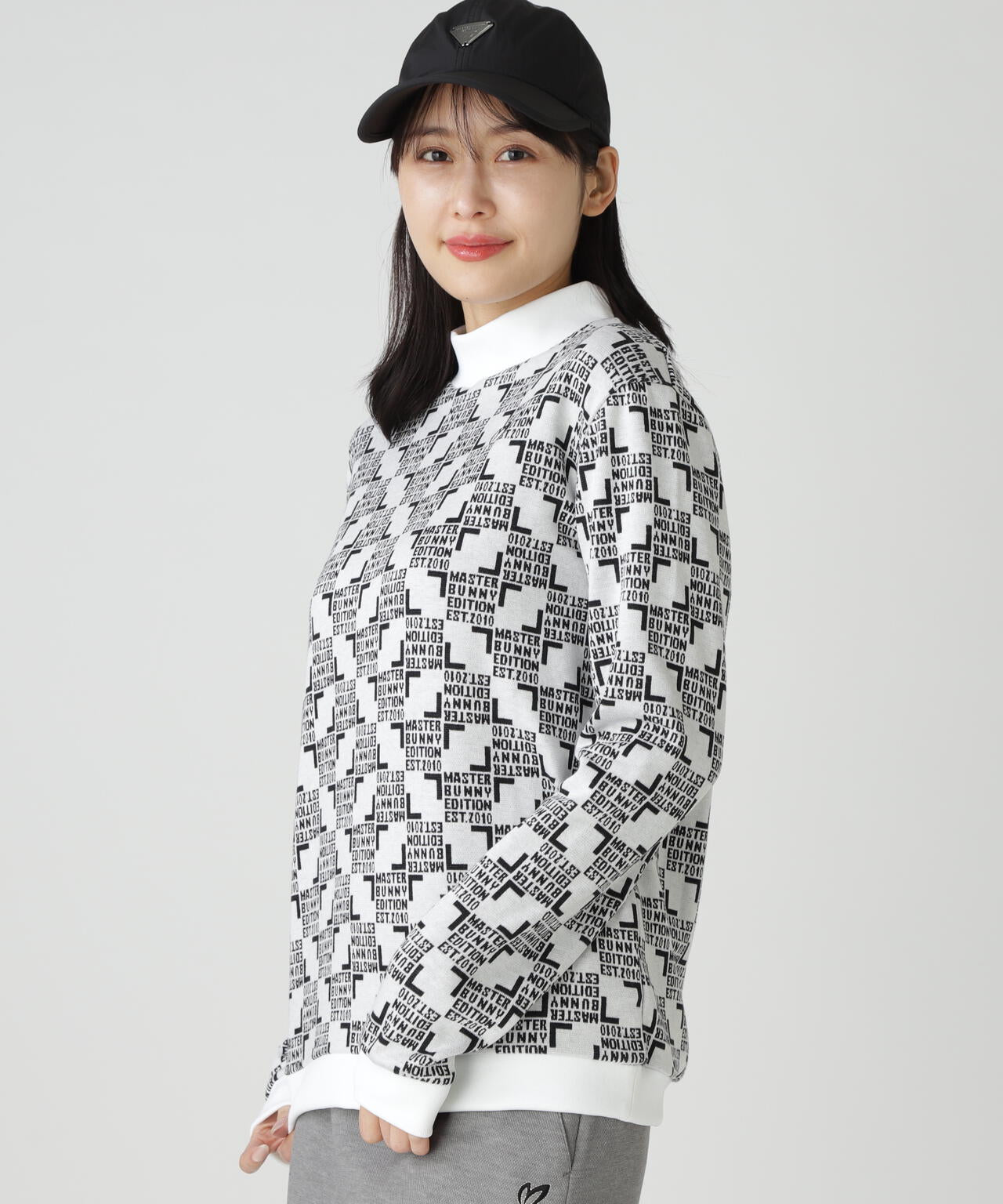 チェッカージャガード裏起毛長袖モックネックカットソー