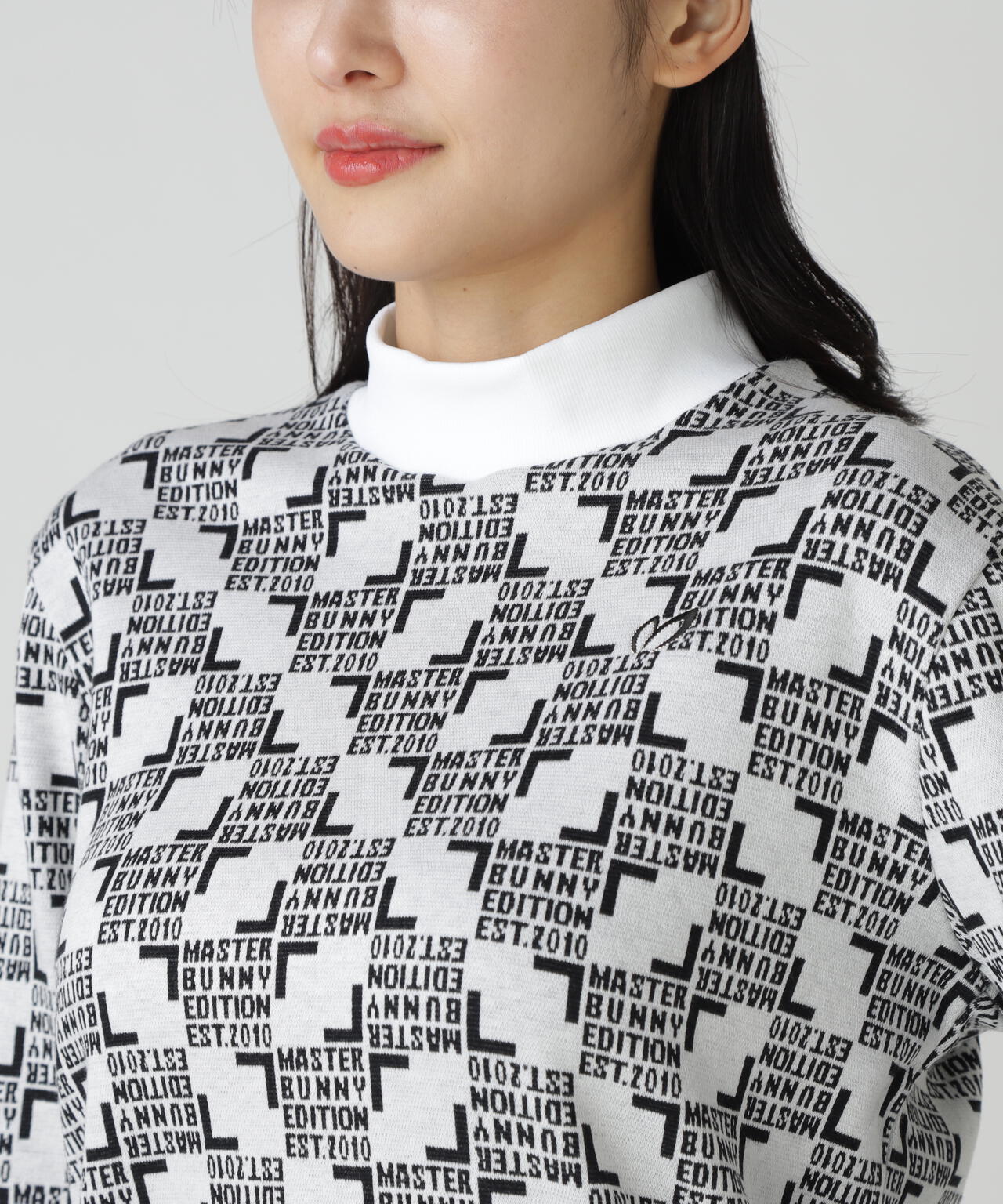 チェッカージャガード裏起毛長袖モックネックカットソー