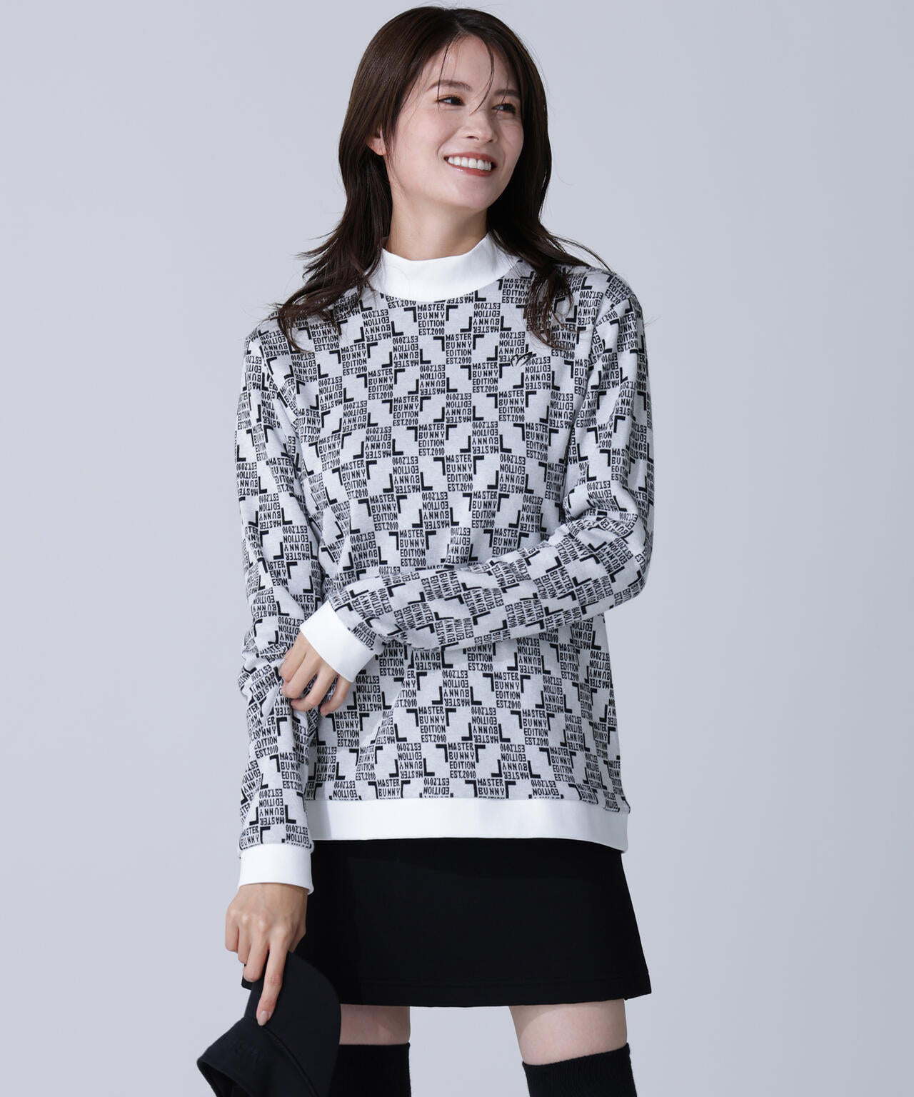 チェッカージャガード裏起毛長袖モックネックカットソー