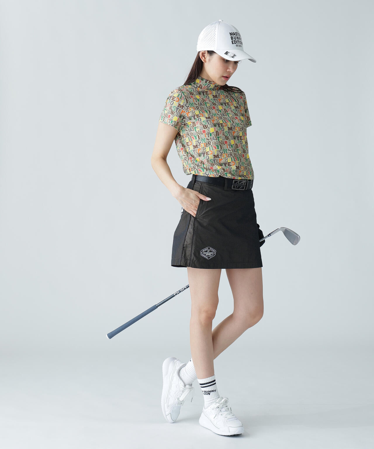 4WAYナイロントリコットマルチロゴプリント半袖モックネックカットソー