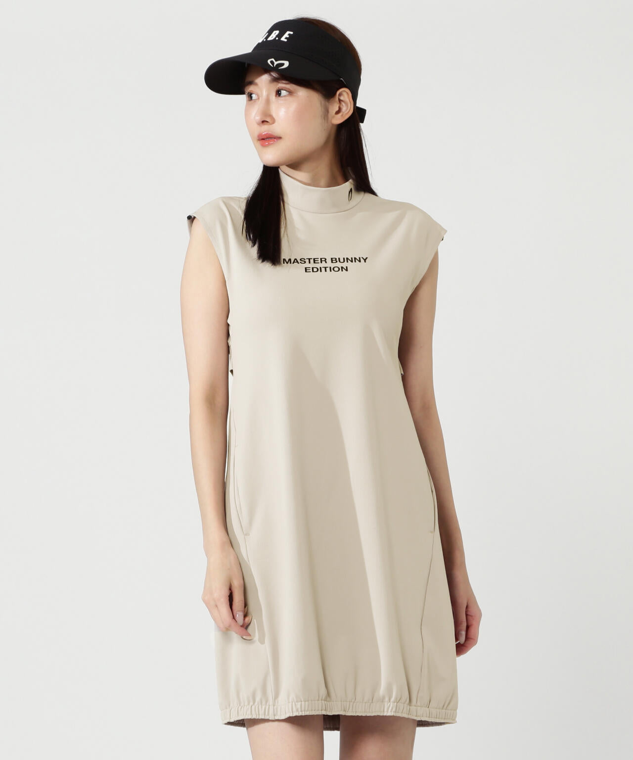 トリコットメッシュモックネックワンピース