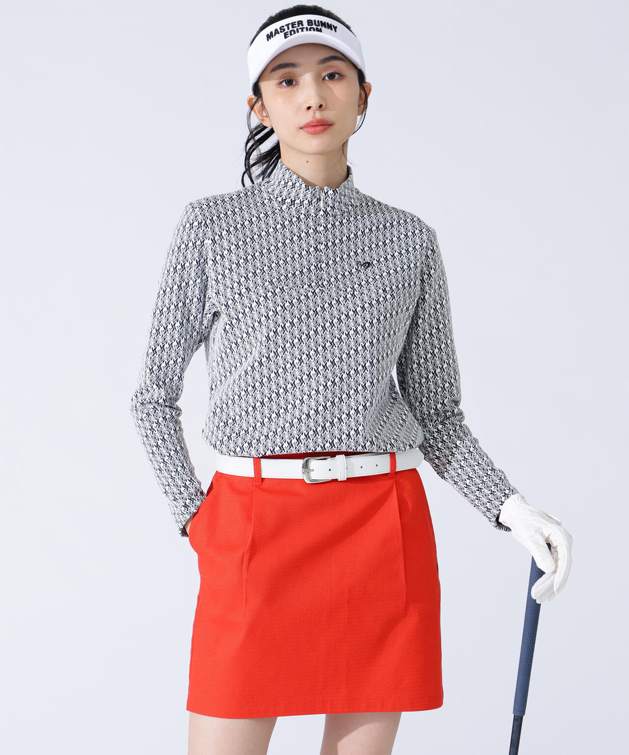 幾何柄起毛ジャガードハーフジップアップカットソー