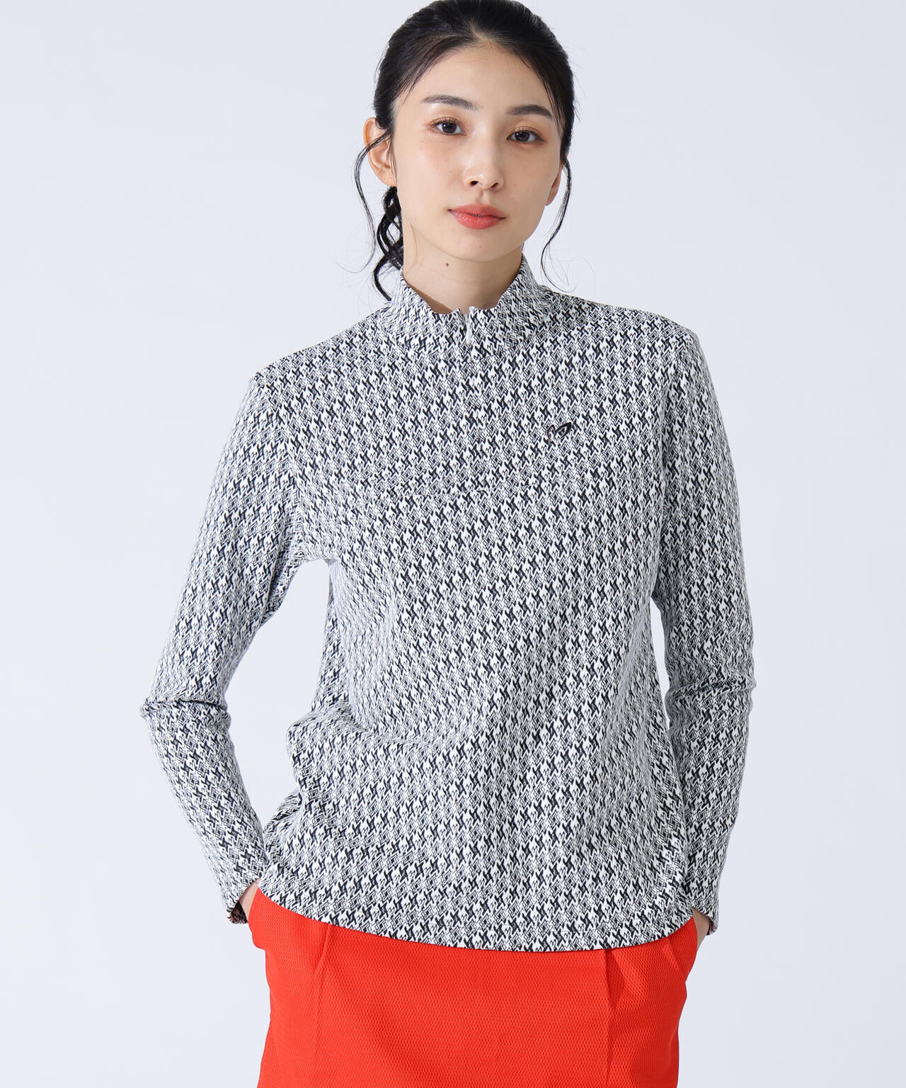 幾何柄起毛ジャガードハーフジップアップカットソー