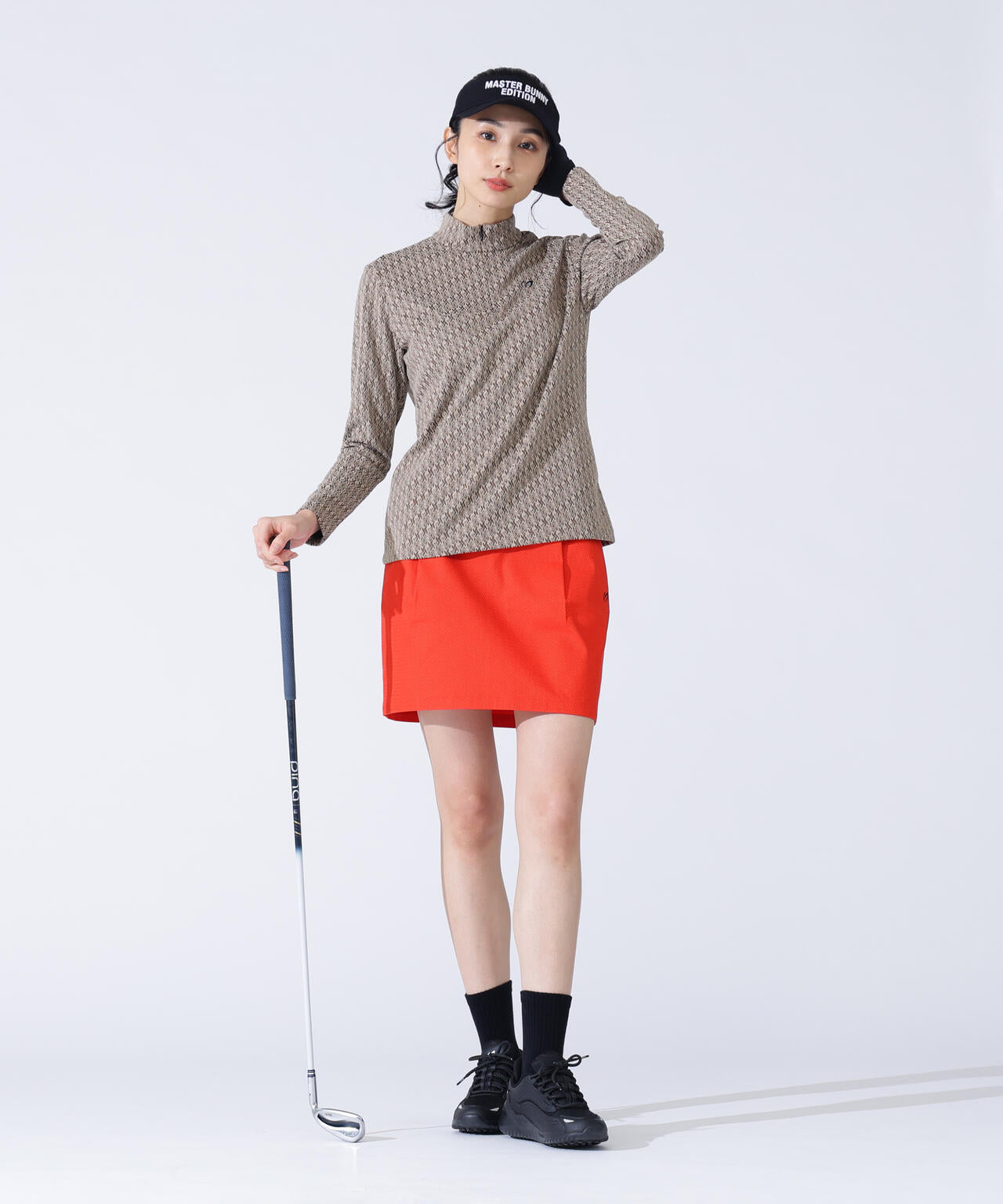 幾何柄起毛ジャガードハーフジップアップカットソー