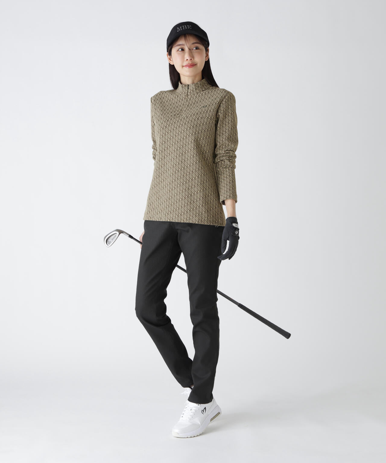 幾何柄起毛ジャガードハーフジップアップカットソー