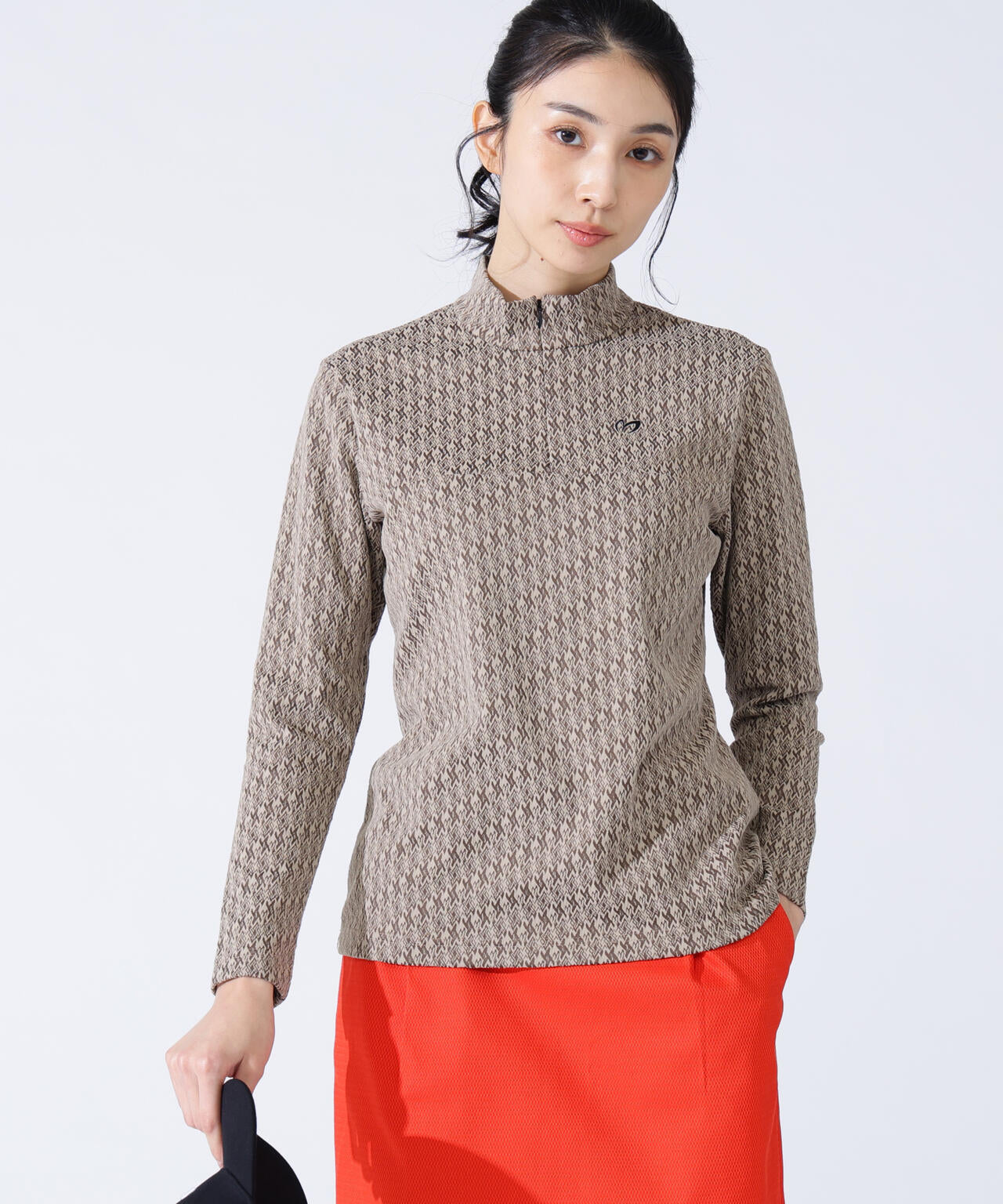 幾何柄起毛ジャガードハーフジップアップカットソー