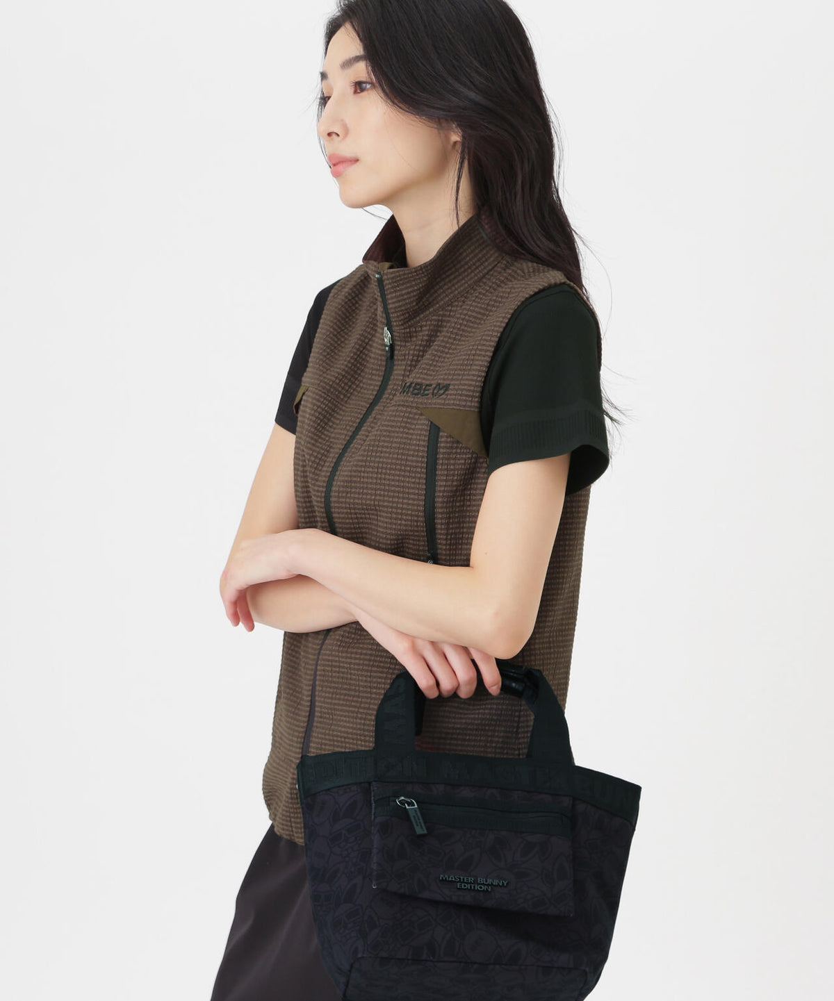 ミアチェックジャガードフルジップスタンドベスト (WOMENS)