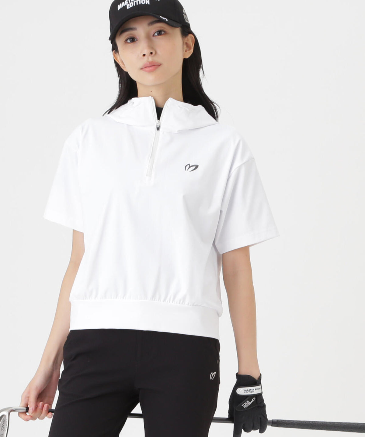 Nyベアムース半袖ハーフジップフーディプルオーバー (WOMENS)